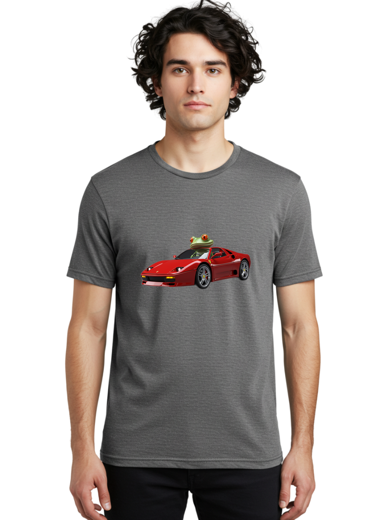 Ferrari-With-Frog-2 Men'S Graphic Tee, 100% Cotton, Comfortable Casual Summer Wear, Machine Washable, Vintage Camera, Old Camera, Antique Camera, Black Camera, Classic Photography, Photography Equipment, Nostalgic Device, Film Camera, Baf806