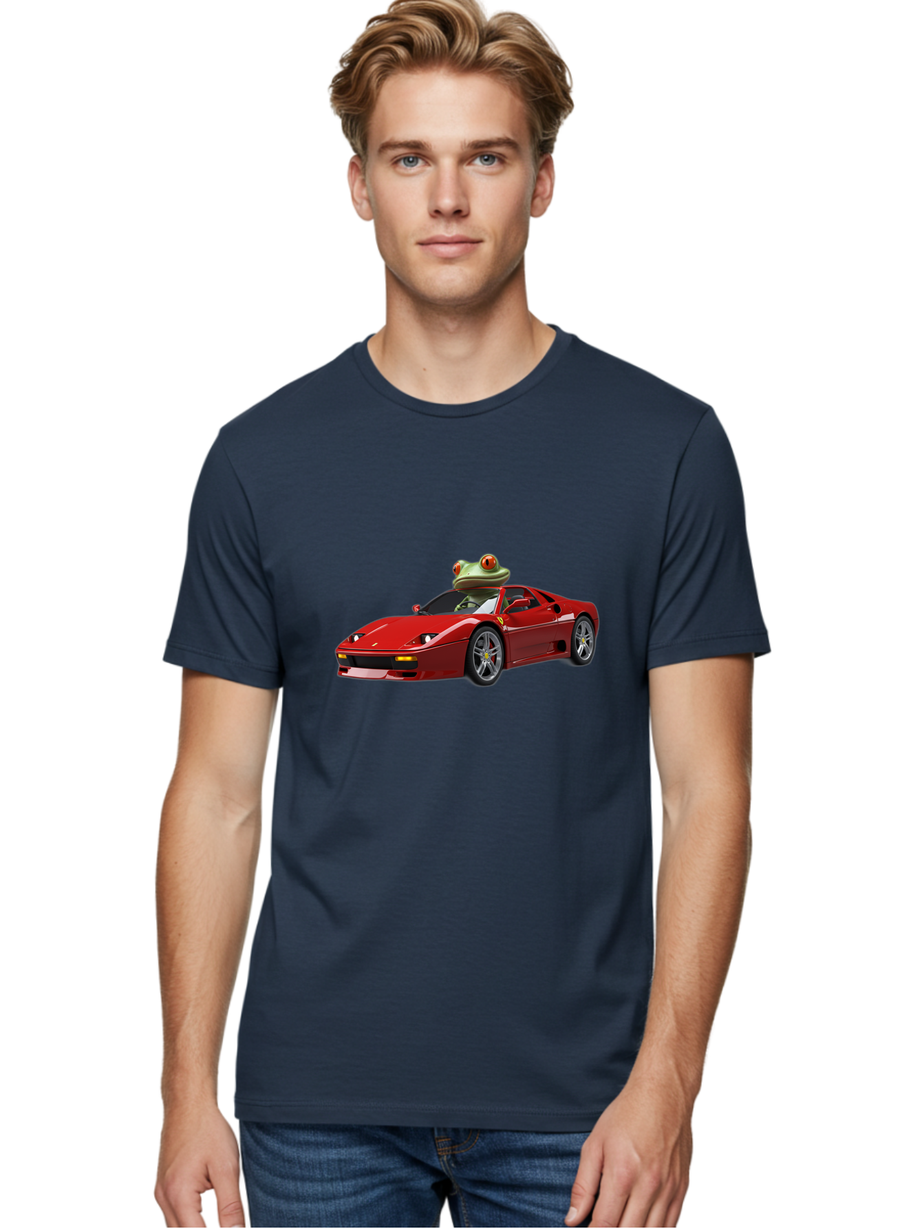 Ferrari-With-Frog-2 Men'S Graphic Tee, 100% Cotton, Comfortable Casual Summer Wear, Machine Washable, Vintage Camera, Old Camera, Antique Camera, Black Camera, Classic Photography, Photography Equipment, Nostalgic Device, Film Camera, Baf806