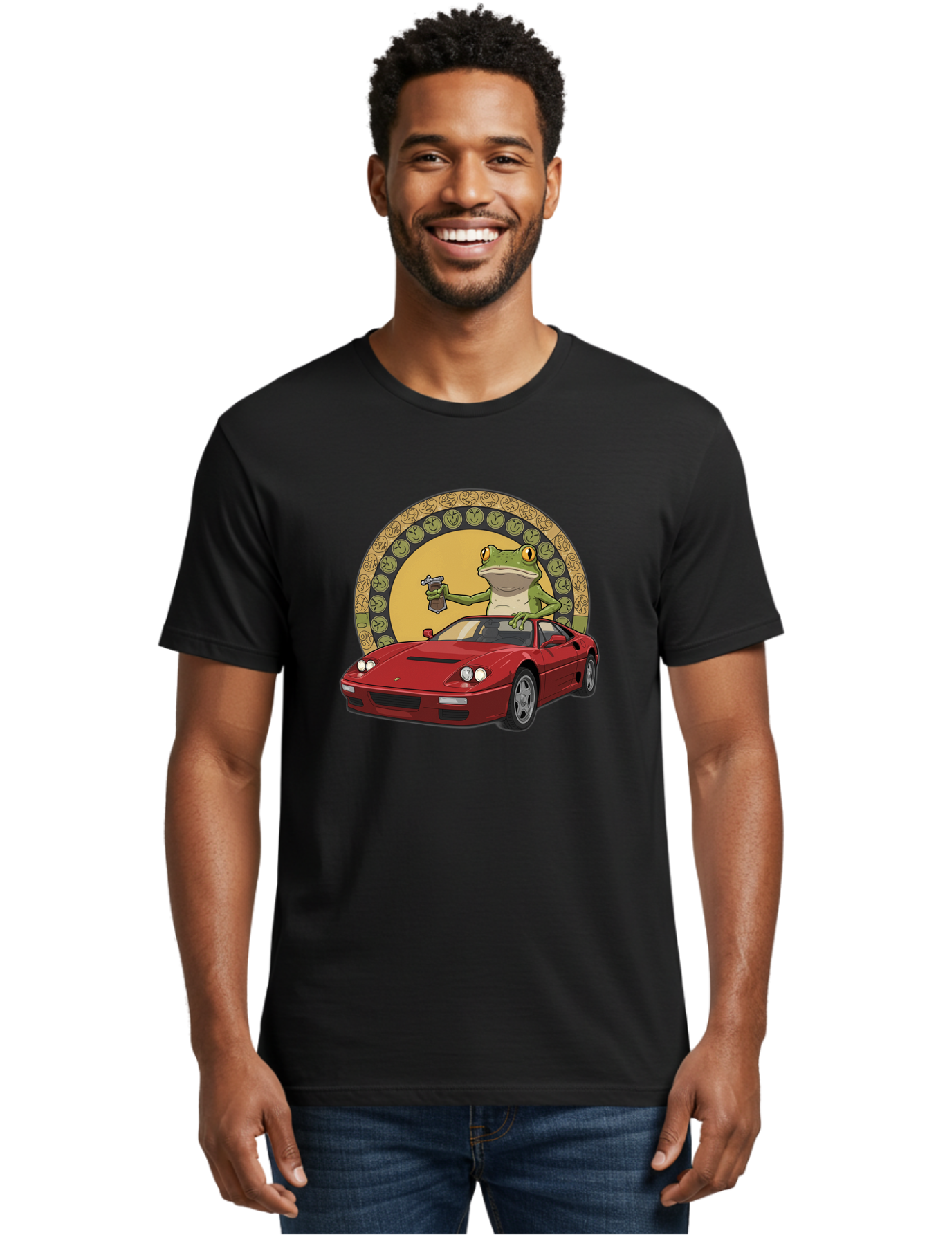 Frog-Driving-Ferrari-1 Men'S Graphic Tee, 100% Cotton, Comfortable Casual Summer Wear, Machine Washable, Vintage Camera, Old Camera, Antique Camera, Black Camera, Classic Photography, Photography Equipment, Nostalgic Device, Film Camera, Baf820