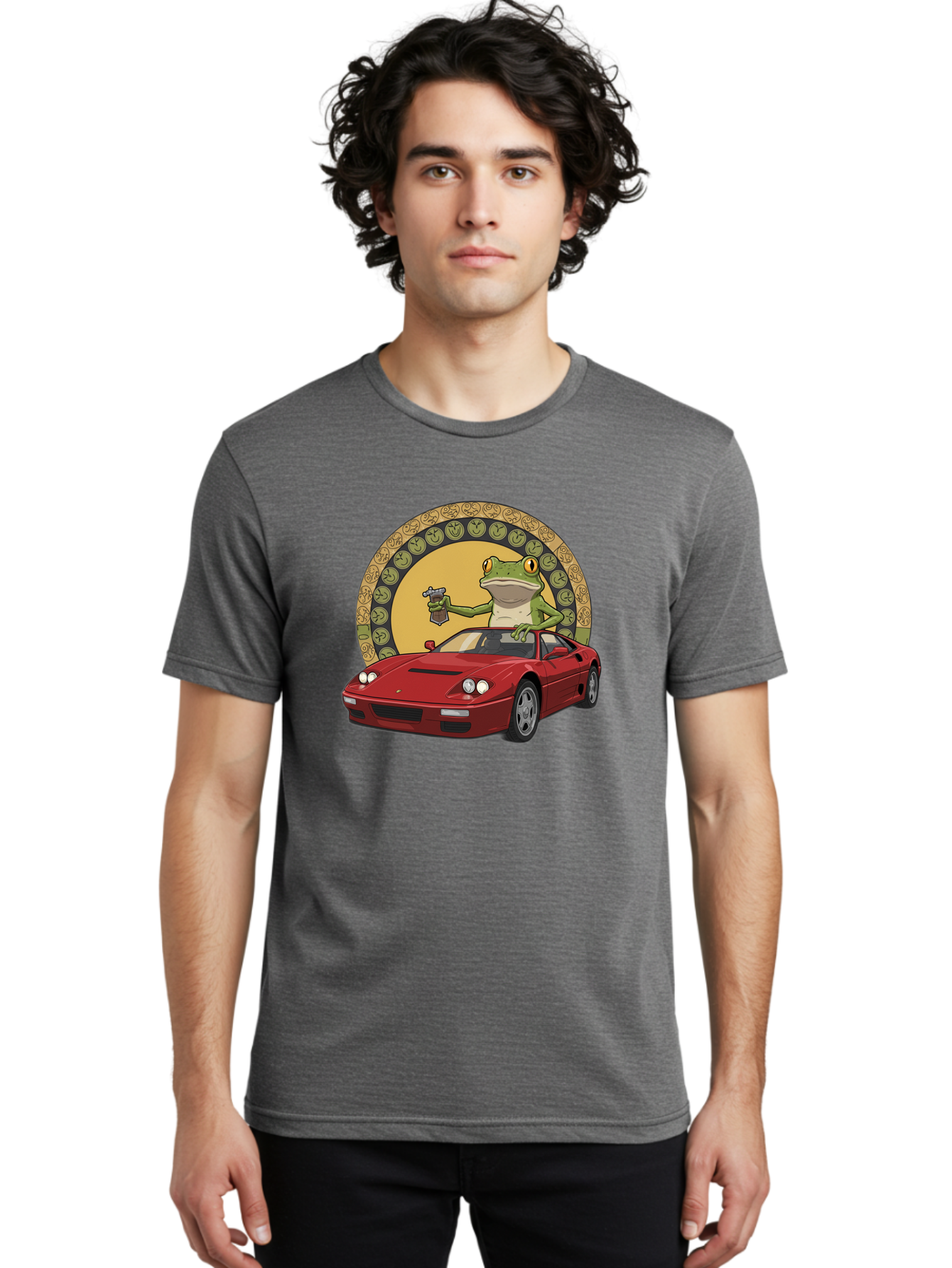 Frog-Driving-Ferrari-1 Men'S Graphic Tee, 100% Cotton, Comfortable Casual Summer Wear, Machine Washable, Vintage Camera, Old Camera, Antique Camera, Black Camera, Classic Photography, Photography Equipment, Nostalgic Device, Film Camera, Baf820