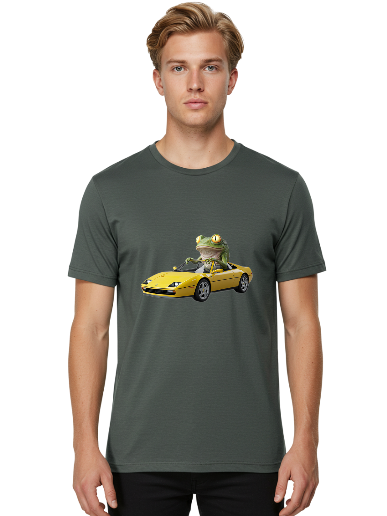 Frog-Driving-Yellow-Ferrari Men'S Graphic Tee, 100% Cotton, Comfortable Casual Summer Wear, Machine Washable, Vintage Camera, Old Camera, Antique Camera, Black Camera, Classic Photography, Photography Equipment, Nostalgic Device, Film Camera, Baf823