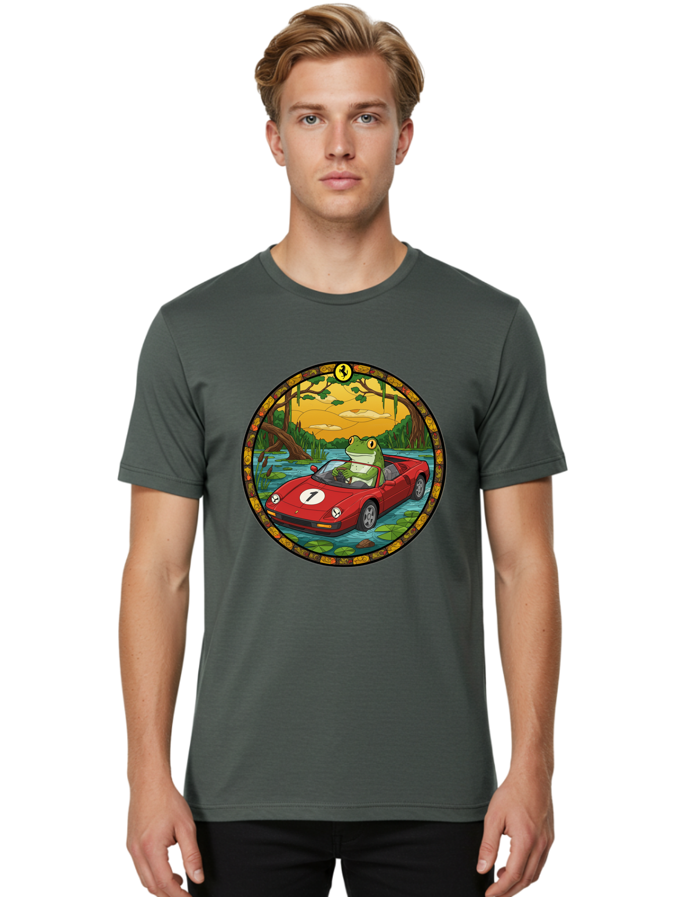Frog-In-Ferrari-3 Men'S Graphic Tee, 100% Cotton, Comfortable Casual Summer Wear, Machine Washable, Vintage Camera, Old Camera, Antique Camera, Black Camera, Classic Photography, Photography Equipment, Nostalgic Device, Film Camera, Camera Art Baf827