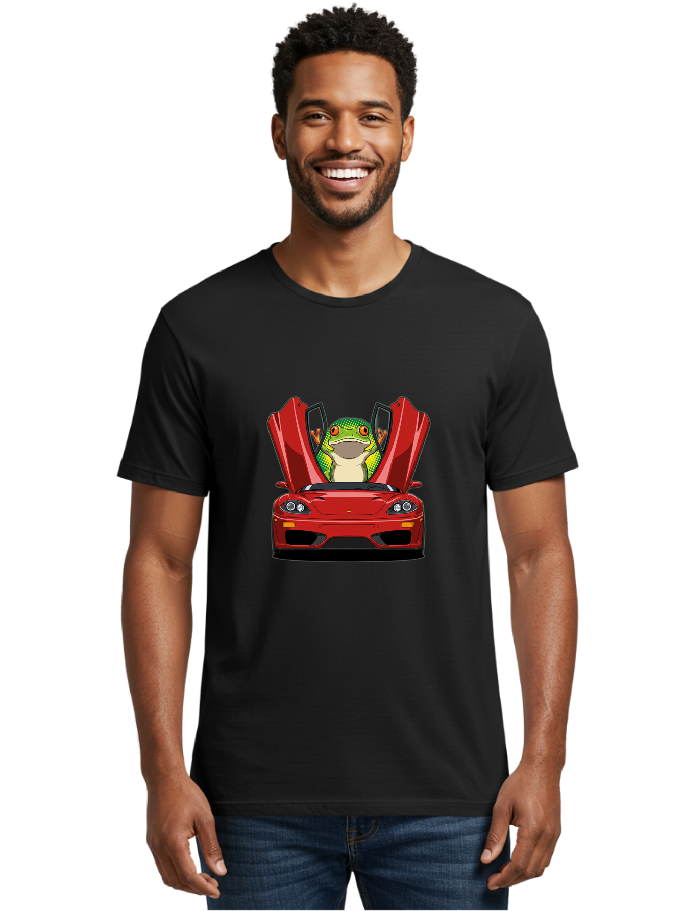 Frog-In-Red-Sports-Car-1 Men'S Graphic Tee, 100% Cotton, Comfortable Casual Summer Wear, Machine Washable, Vintage Camera, Old Camera, Antique Camera, Black Camera, Classic Photography, Photography Equipment, Nostalgic Device, Film Camera, Baf836
