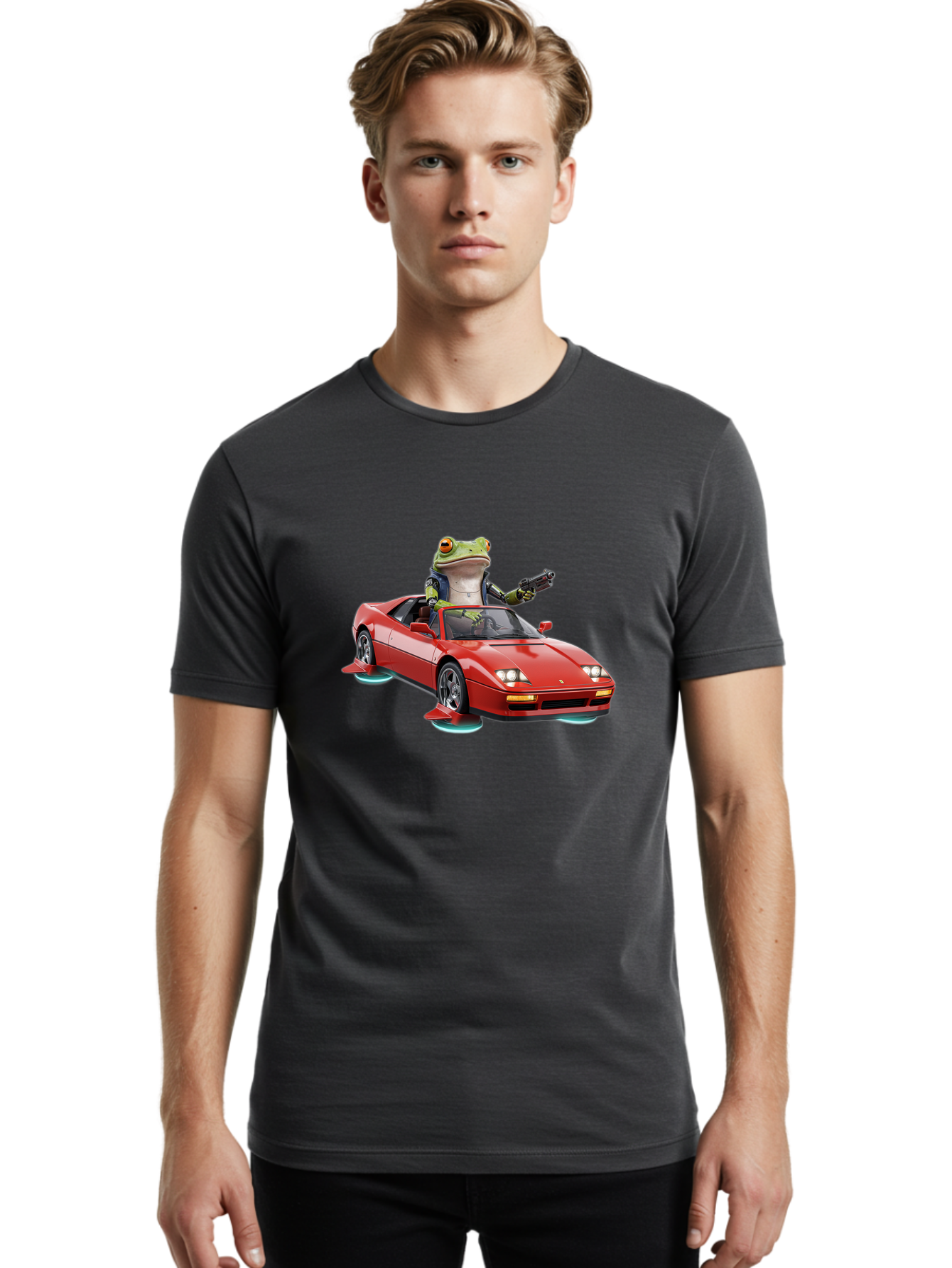 Frog-With-Gun-In-Ferrari Men'S Graphic Tee, 100% Cotton, Comfortable Casual Summer Wear, Machine Washable, Vintage Camera, Old Camera, Antique Camera, Black Camera, Classic Photography, Photography Equipment, Nostalgic Device, Film Camera, Baf847
