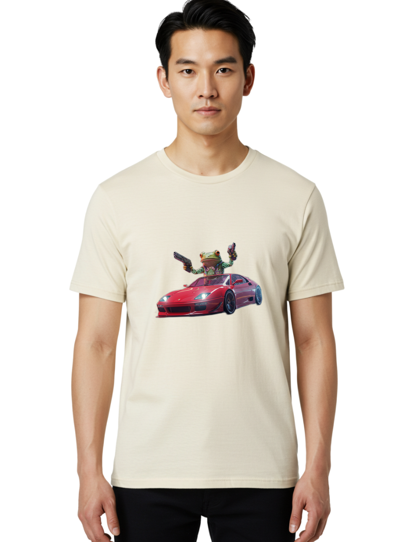 Frog-With-Guns-On-Ferrari Men'S Graphic Tee, 100% Cotton, Comfortable Casual Summer Wear, Machine Washable, Vintage Camera, Old Camera, Antique Camera, Black Camera, Classic Photography, Photography Equipment, Nostalgic Device, Film Camera, Baf848