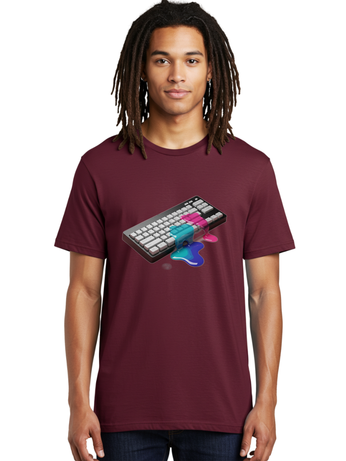 Keyboard-With-Paint-Dripping Men'S Graphic Tee, 100% Cotton, Comfortable Casual Summer Wear, Machine Washable, Vintage Camera, Old Camera, Antique Camera, Black Camera, Classic Photography, Photography Equipment, Nostalgic Device, Film Camera, Baf866