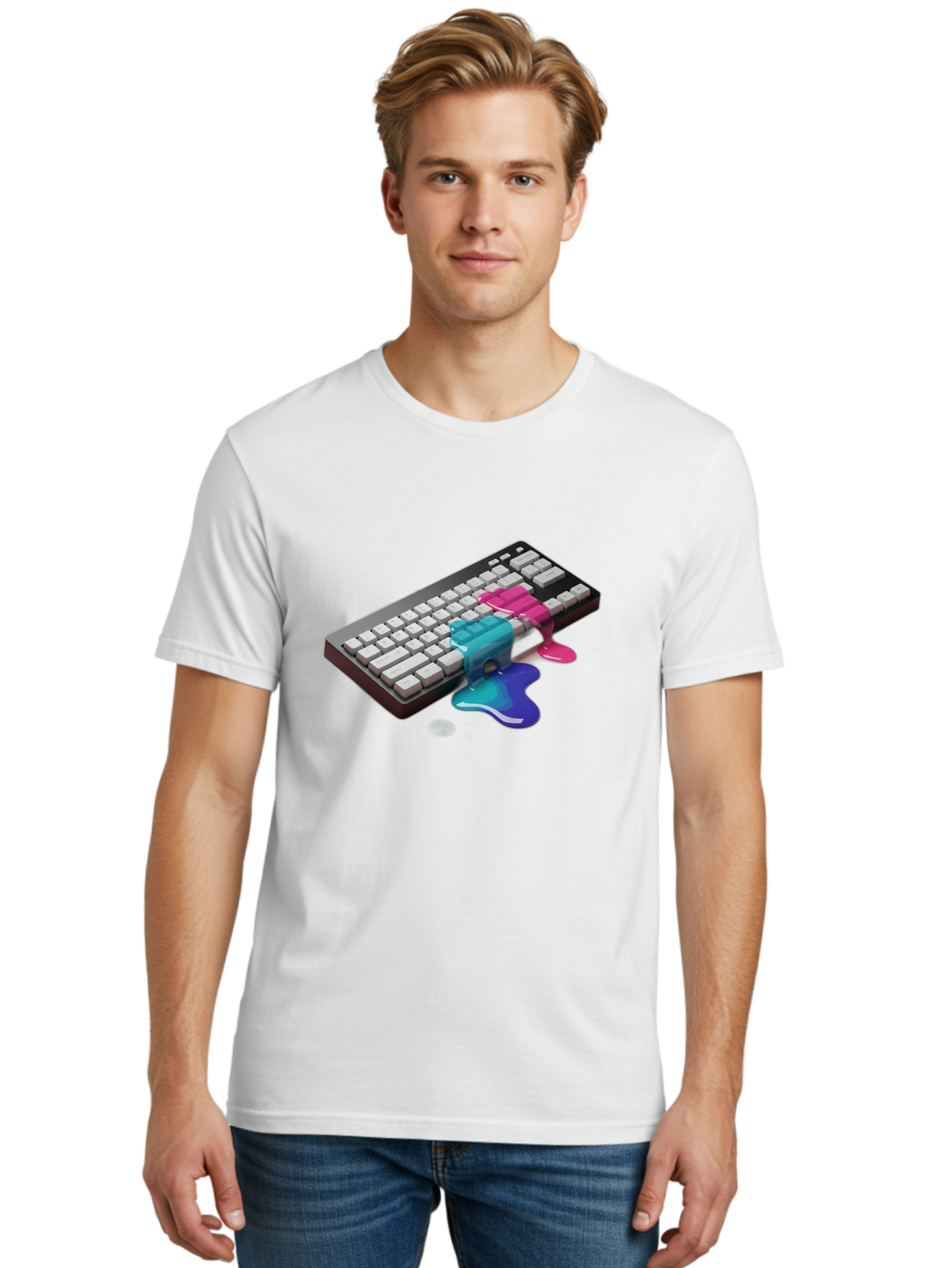 Keyboard-With-Paint-Dripping Men'S Graphic Tee, 100% Cotton, Comfortable Casual Summer Wear, Machine Washable, Vintage Camera, Old Camera, Antique Camera, Black Camera, Classic Photography, Photography Equipment, Nostalgic Device, Film Camera, Baf866