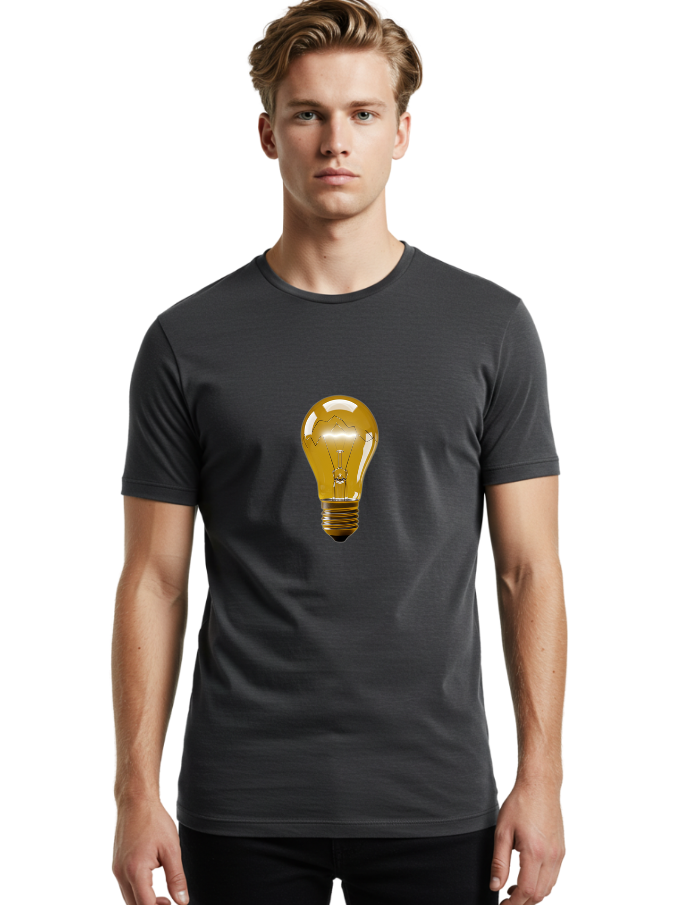 Light-Bulb-3 Men'S Graphic Tee, 100% Cotton, Comfortable Casual Summer Wear, Machine Washable, Vintage Camera, Old Camera, Antique Camera, Black Camera, Classic Photography, Photography Equipment, Nostalgic Device, Film Camera, Camera Art Baf880