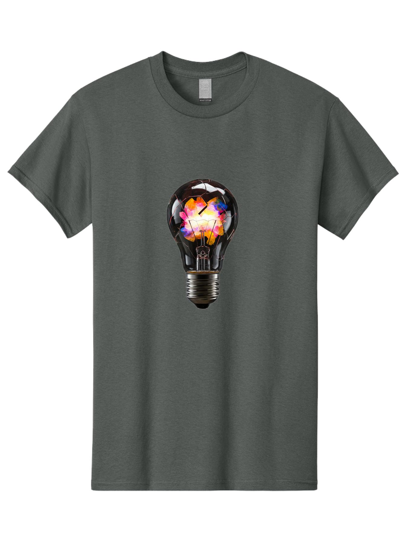 Light-Bulb-With-Colorful-Fractured-Filament Men'S Graphic Tee, 100% Cotton, Comfortable Casual Summer Wear, Machine Washable, Vintage Camera, Old Camera, Antique Camera, Black Camera, Classic Photography, Photography Equipment, Baf889