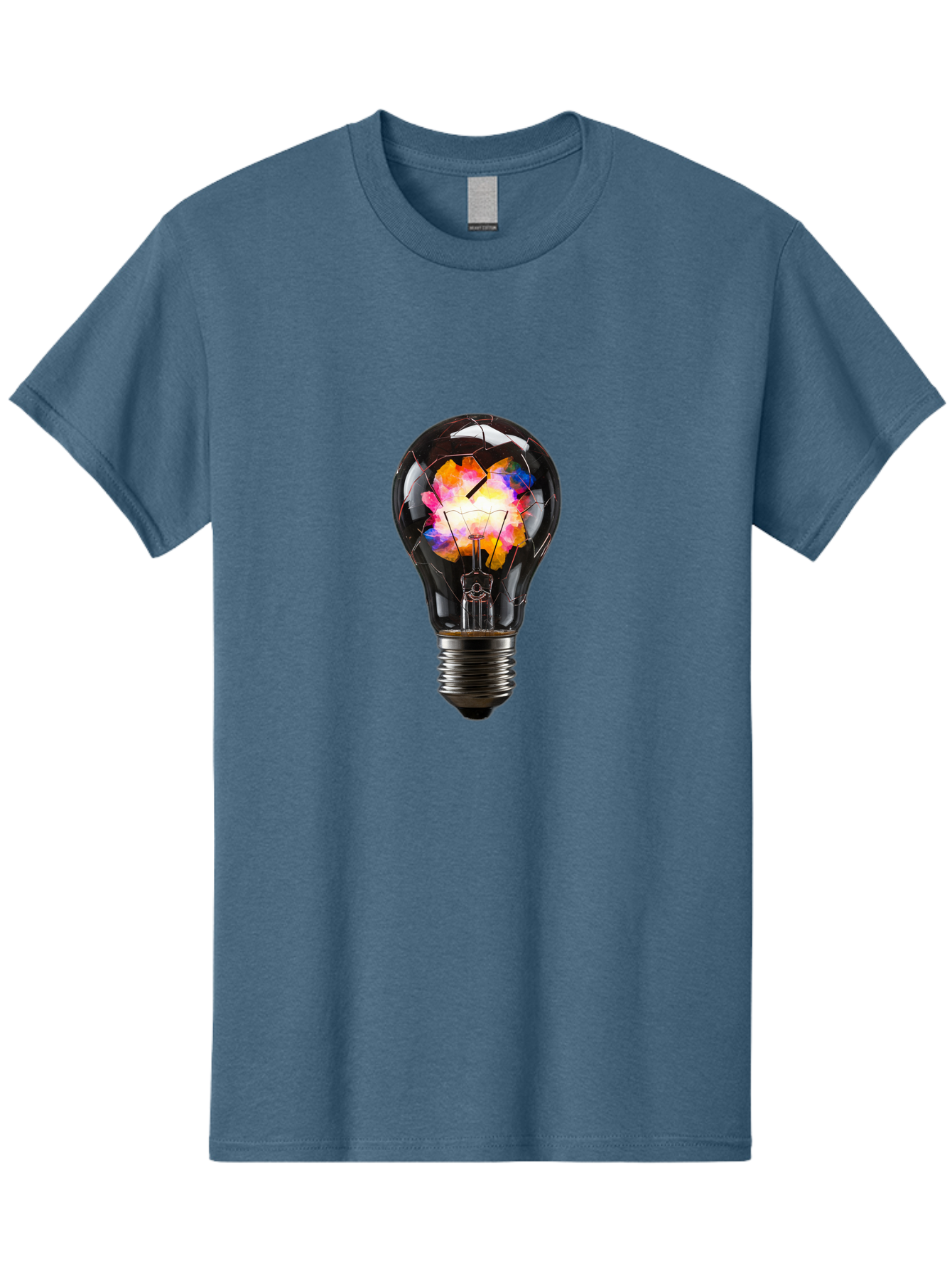 Light-Bulb-With-Colorful-Fractured-Filament Men'S Graphic Tee, 100% Cotton, Comfortable Casual Summer Wear, Machine Washable, Vintage Camera, Old Camera, Antique Camera, Black Camera, Classic Photography, Photography Equipment, Baf889