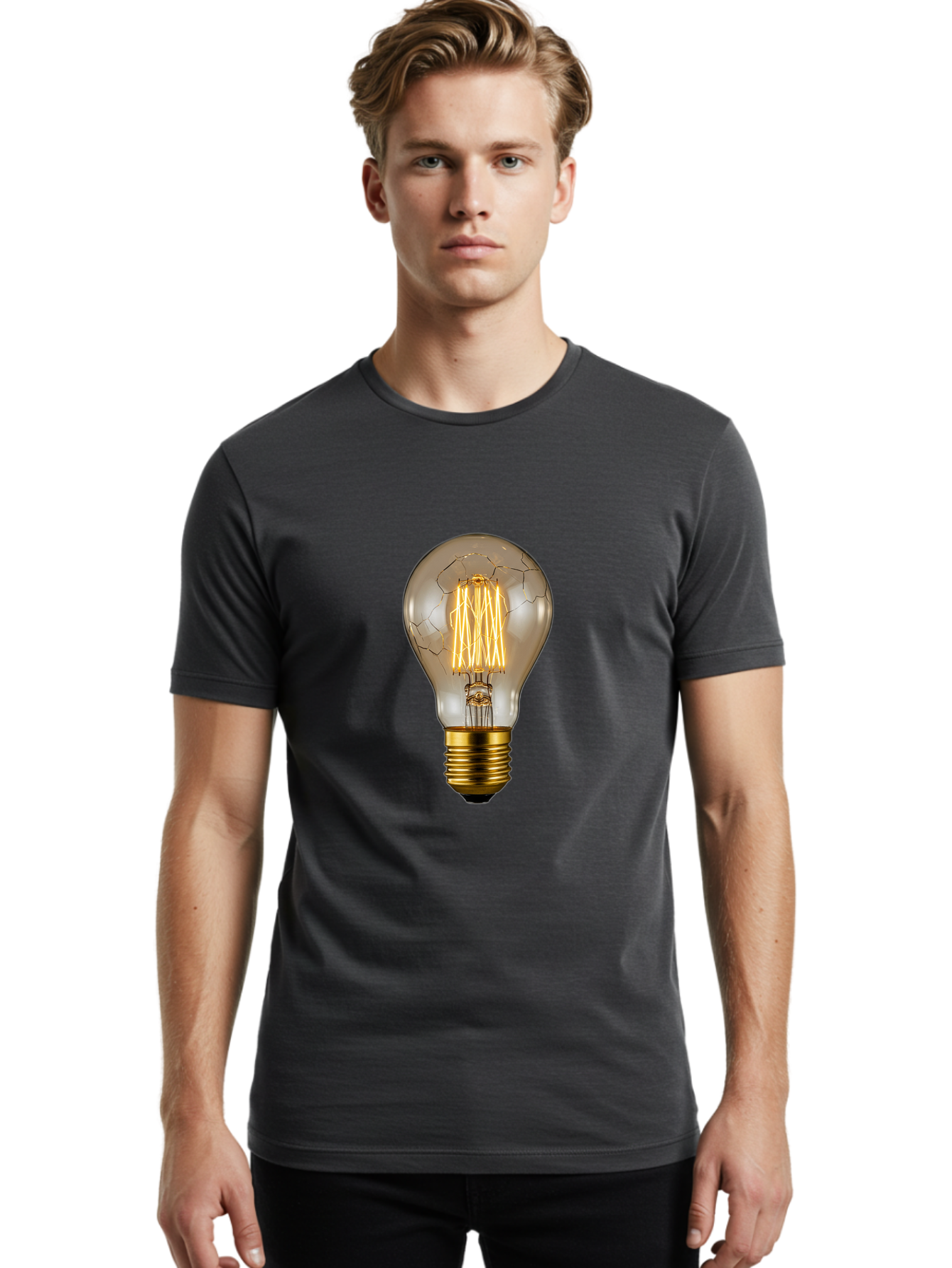 Light-Bulb Men'S Graphic Tee, 100% Cotton, Comfortable Casual Summer Wear, Machine Washable, Vintage Camera, Old Camera, Antique Camera, Black Camera, Classic Photography, Photography Equipment, Nostalgic Device, Film Camera, Camera Art Baf890