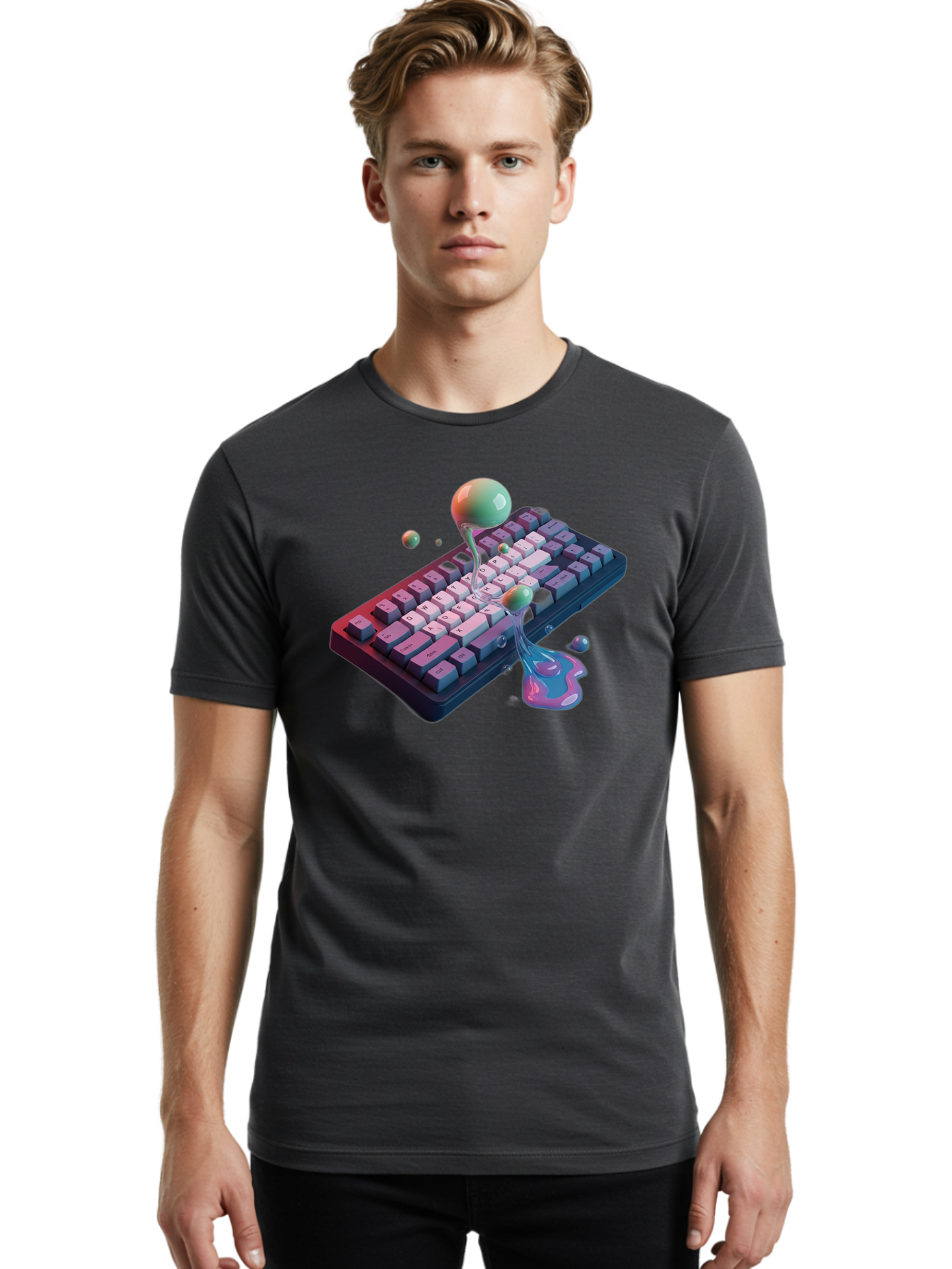 Melting-Keyboard-1 Men'S Graphic Tee, 100% Cotton, Comfortable Casual Summer Wear, Machine Washable, Vintage Camera, Old Camera, Antique Camera, Black Camera, Classic Photography, Photography Equipment, Nostalgic Device, Film Camera, Baf907