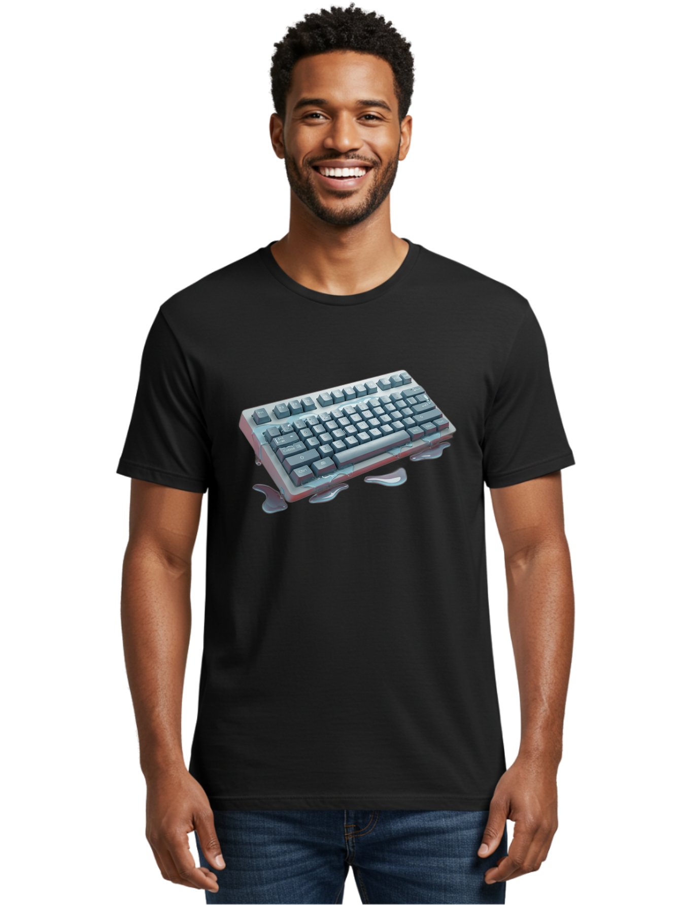 Melting-Keyboard-2 Men'S Graphic Tee, 100% Cotton, Comfortable Casual Summer Wear, Machine Washable, Vintage Camera, Old Camera, Antique Camera, Black Camera, Classic Photography, Photography Equipment, Nostalgic Device, Film Camera, Baf908