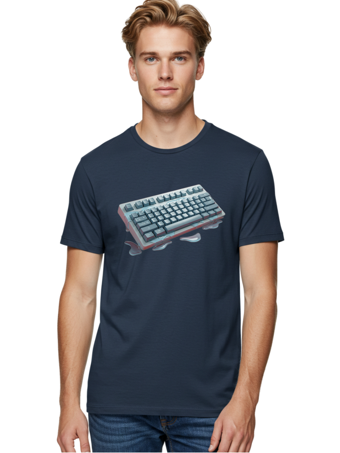 Melting-Keyboard-2 Men'S Graphic Tee, 100% Cotton, Comfortable Casual Summer Wear, Machine Washable, Vintage Camera, Old Camera, Antique Camera, Black Camera, Classic Photography, Photography Equipment, Nostalgic Device, Film Camera, Baf908
