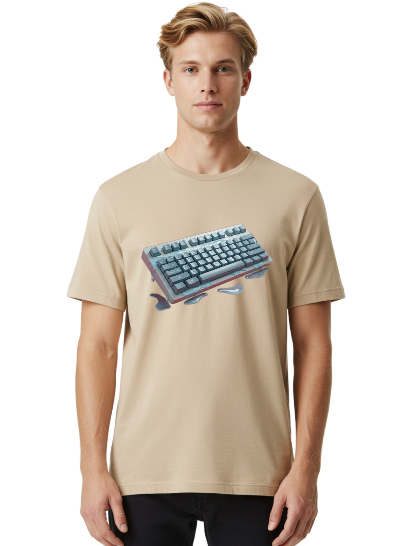 Melting-Keyboard-2 Men'S Graphic Tee, 100% Cotton, Comfortable Casual Summer Wear, Machine Washable, Vintage Camera, Old Camera, Antique Camera, Black Camera, Classic Photography, Photography Equipment, Nostalgic Device, Film Camera, Baf908