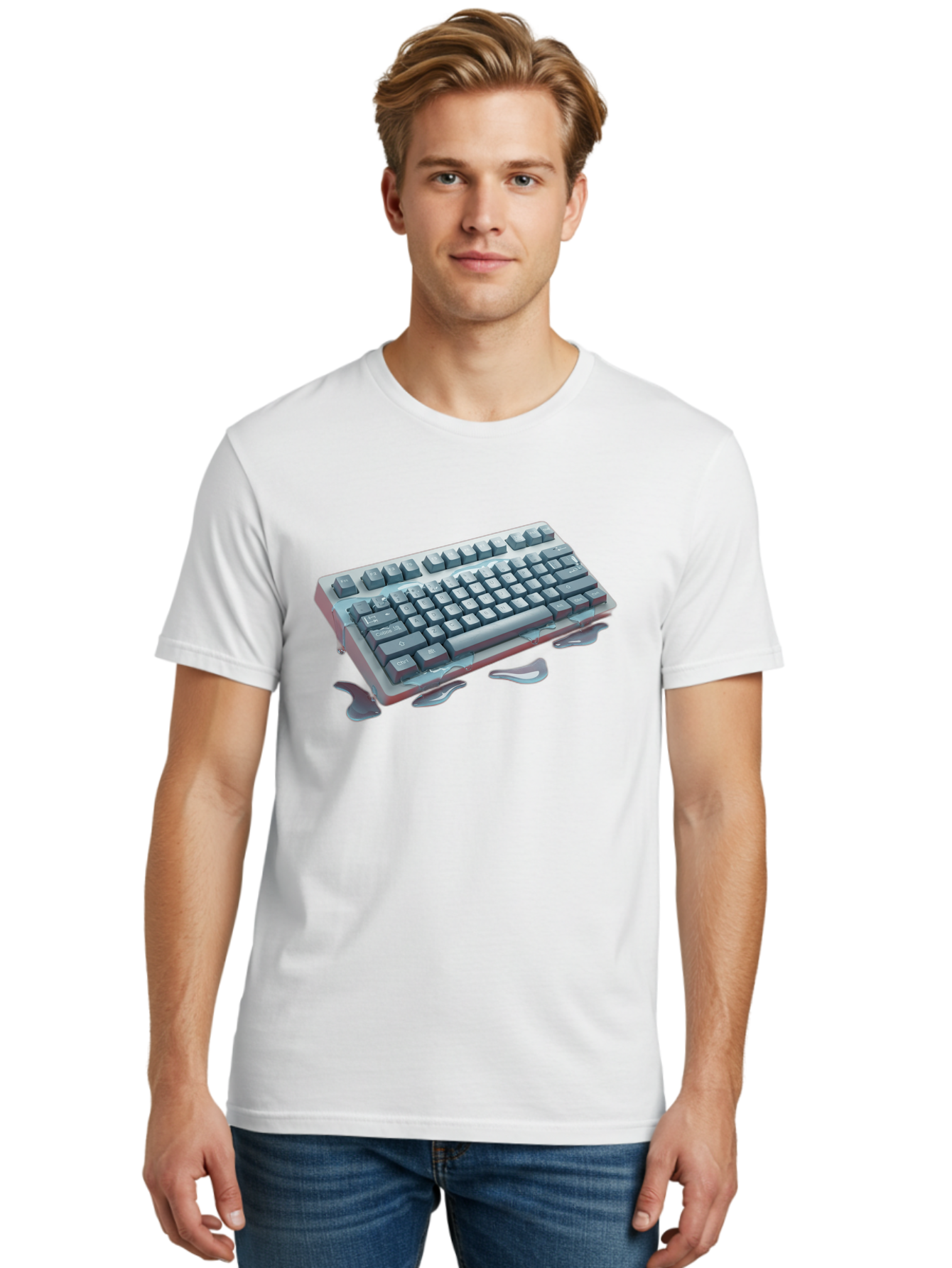 Melting-Keyboard-2 Men'S Graphic Tee, 100% Cotton, Comfortable Casual Summer Wear, Machine Washable, Vintage Camera, Old Camera, Antique Camera, Black Camera, Classic Photography, Photography Equipment, Nostalgic Device, Film Camera, Baf908