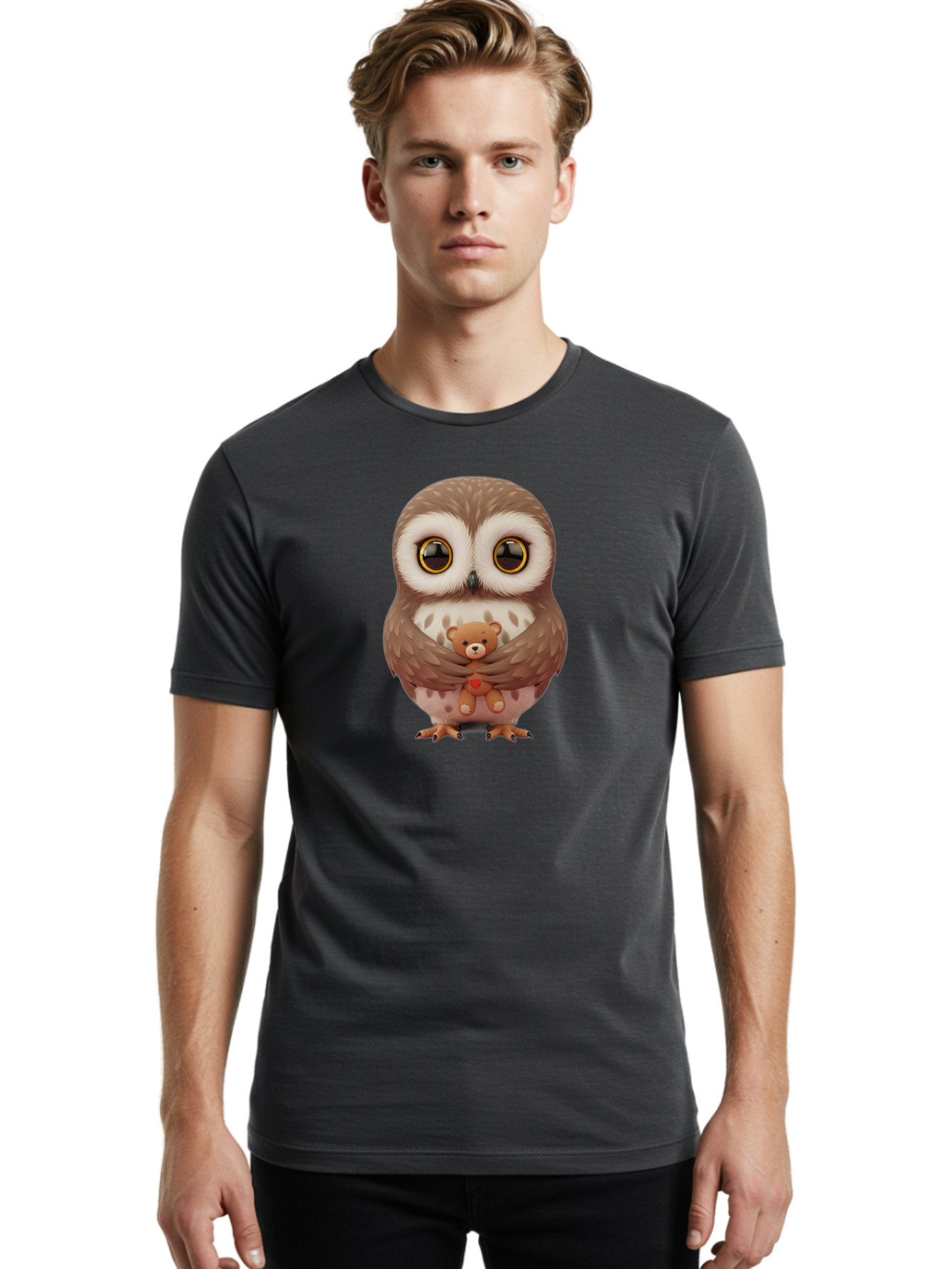 Owl-Embracing-Teddy-Bear Men'S Graphic Tee, 100% Cotton, Comfortable Casual Summer Wear, Machine Washable, Vintage Camera, Old Camera, Antique Camera, Black Camera, Classic Photography, Photography Equipment, Nostalgic Device, Film Camera, Baf917