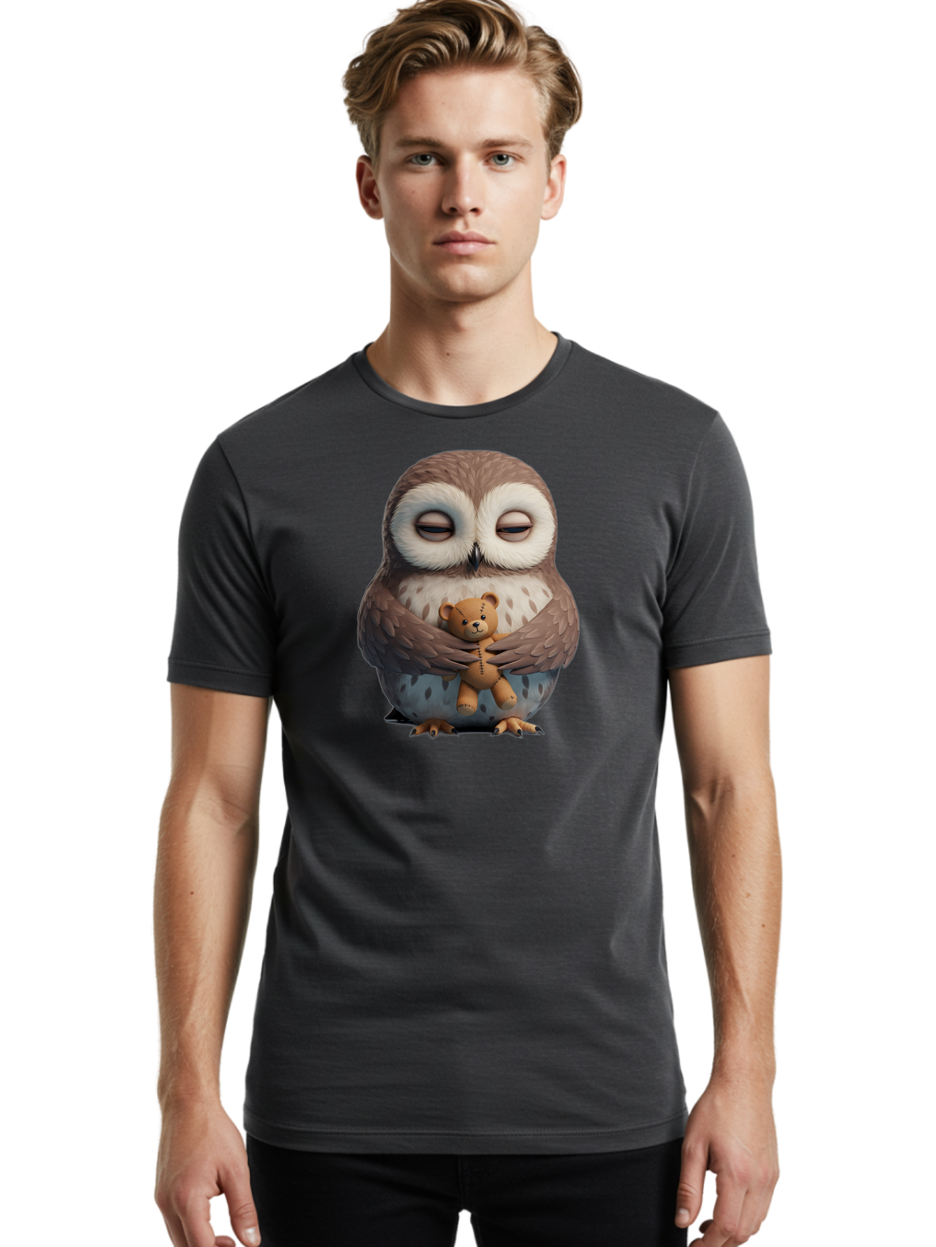 Owl-Holding-Teddy Men'S Graphic Tee, 100% Cotton, Comfortable Casual Summer Wear, Machine Washable, Vintage Camera, Old Camera, Antique Camera, Black Camera, Classic Photography, Photography Equipment, Nostalgic Device, Film Camera, Camera Art Baf918