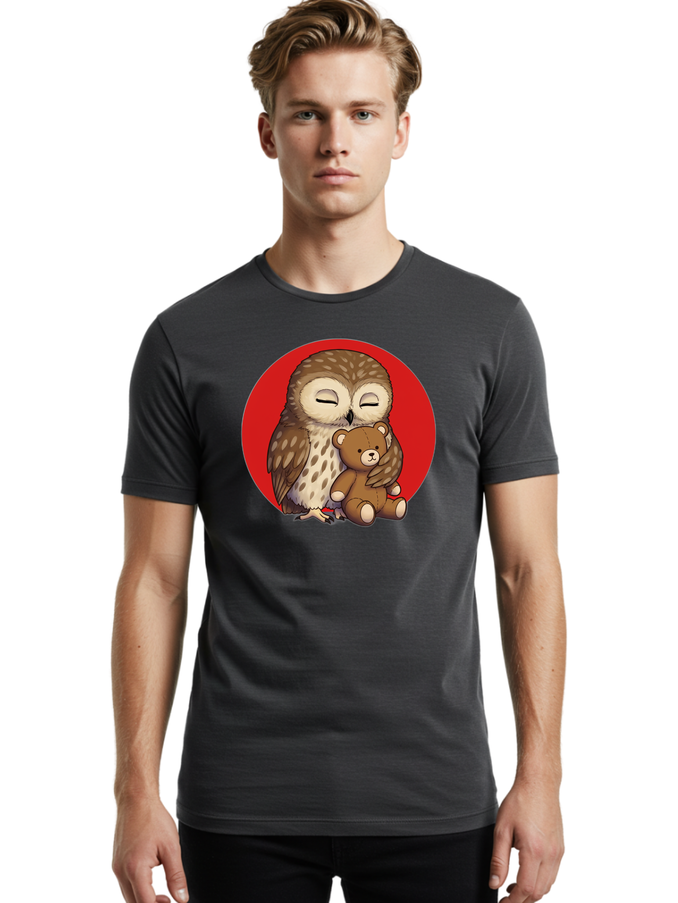 Owl-Hugging-Teddy-4 Men'S Graphic Tee, 100% Cotton, Comfortable Casual Summer Wear, Machine Washable, Vintage Camera, Old Camera, Antique Camera, Black Camera, Classic Photography, Photography Equipment, Nostalgic Device, Film Camera, Baf922