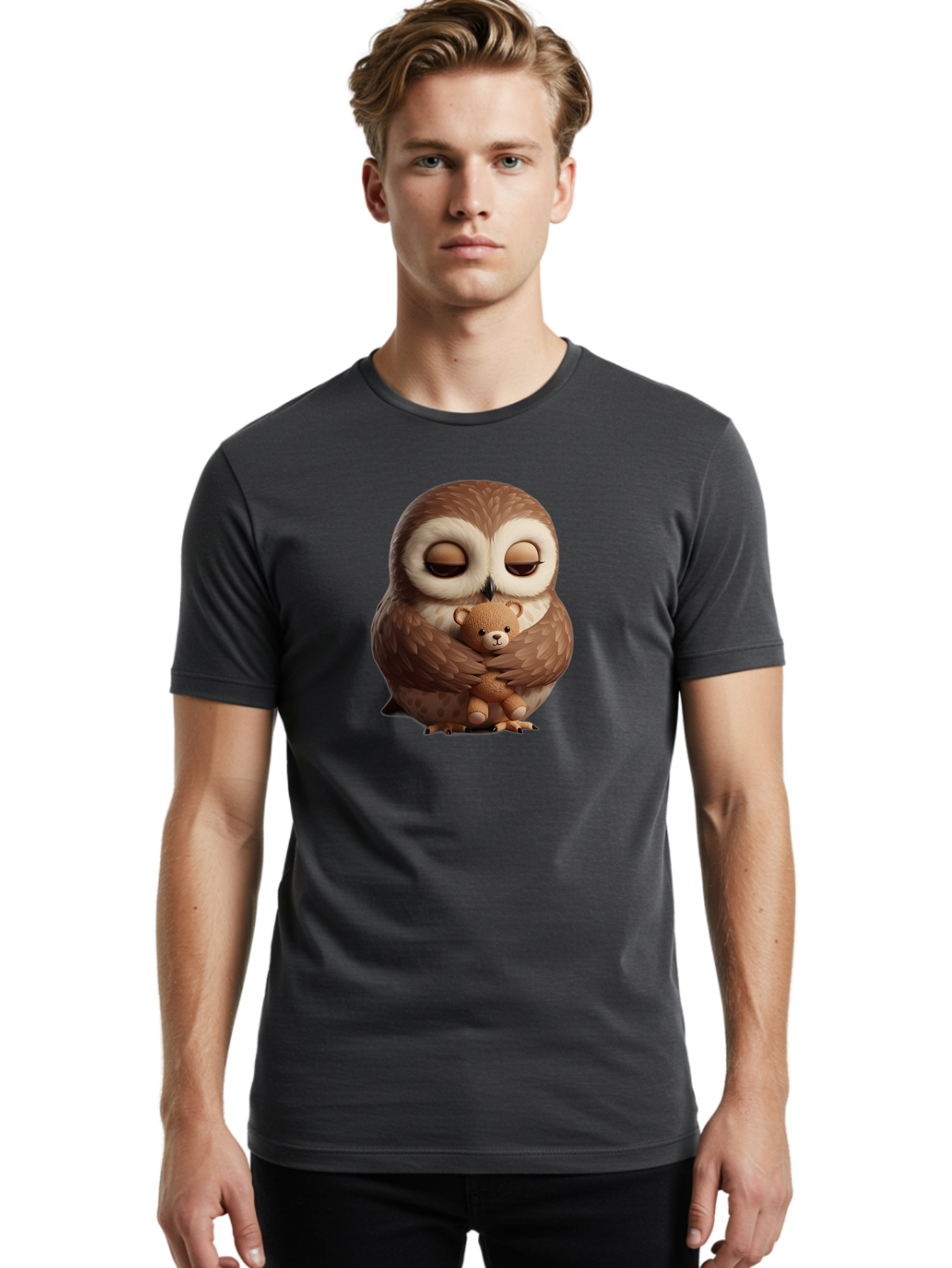 Owl-Hugging-Teddy-Bear-2 Men'S Graphic Tee, 100% Cotton, Comfortable Casual Summer Wear, Machine Washable, Vintage Camera, Old Camera, Antique Camera, Black Camera, Classic Photography, Photography Equipment, Nostalgic Device, Film Camera, Baf927