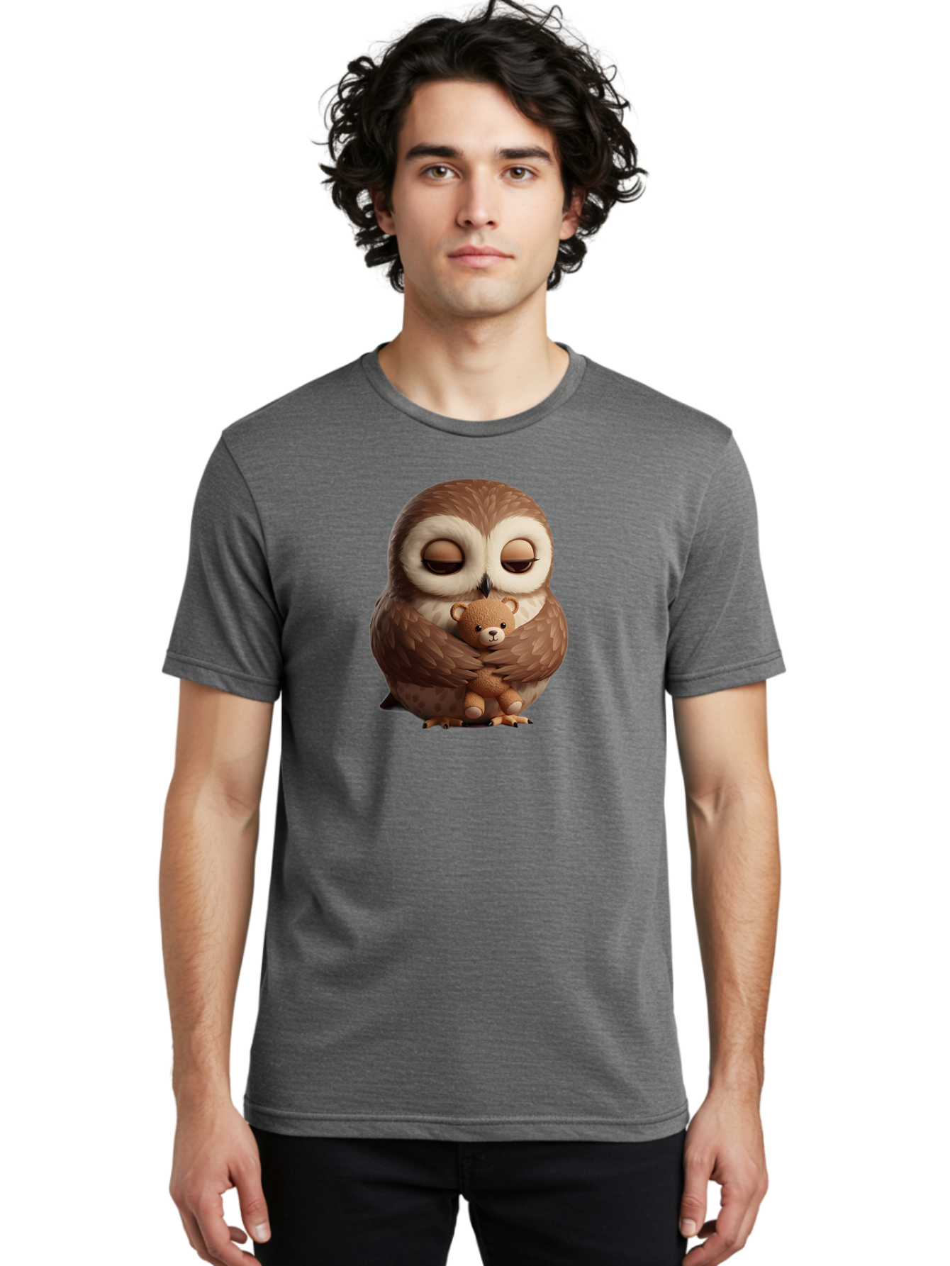 Owl-Hugging-Teddy-Bear-2 Men'S Graphic Tee, 100% Cotton, Comfortable Casual Summer Wear, Machine Washable, Vintage Camera, Old Camera, Antique Camera, Black Camera, Classic Photography, Photography Equipment, Nostalgic Device, Film Camera, Baf927