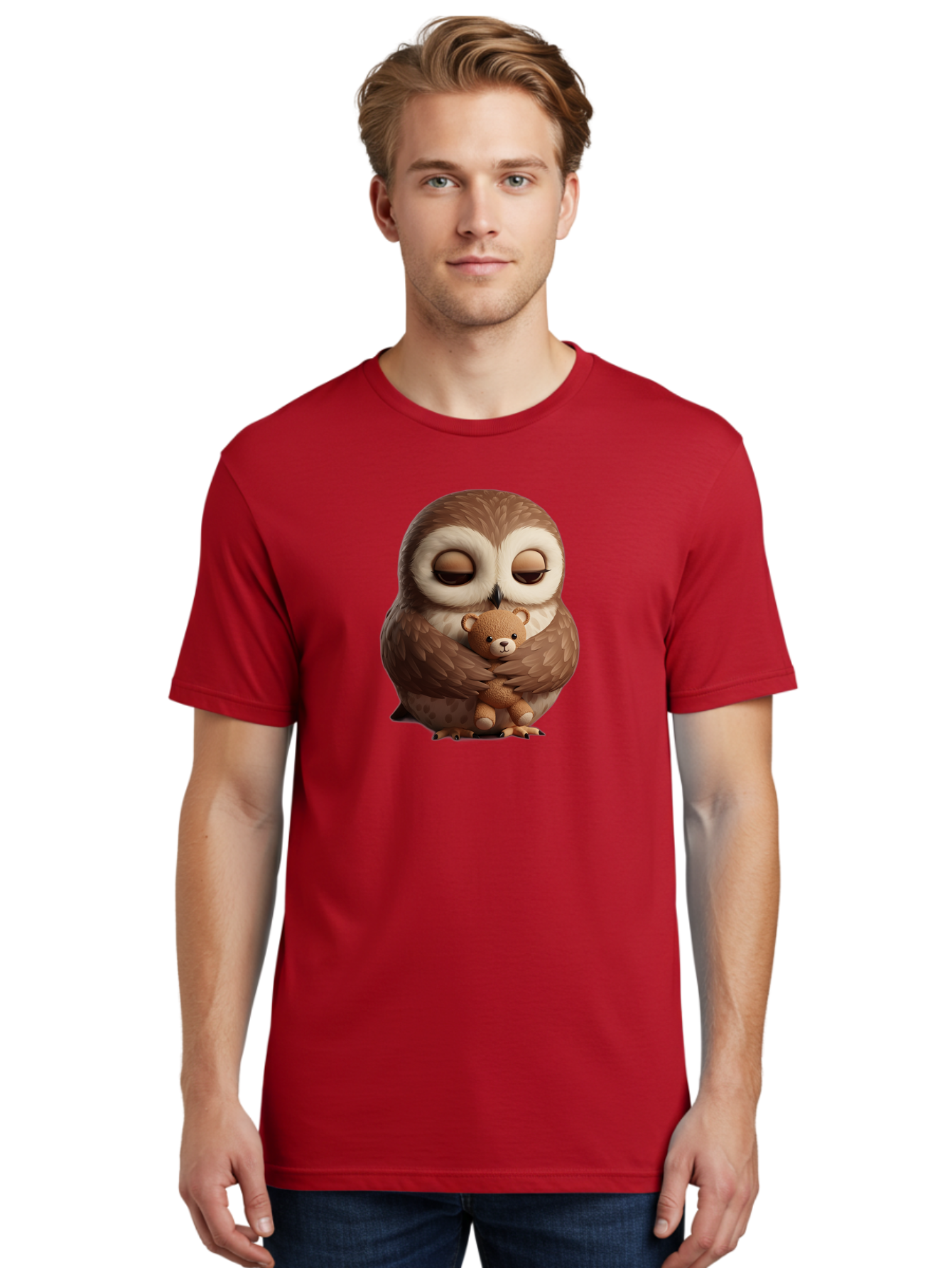 Owl-Hugging-Teddy-Bear-2 Men'S Graphic Tee, 100% Cotton, Comfortable Casual Summer Wear, Machine Washable, Vintage Camera, Old Camera, Antique Camera, Black Camera, Classic Photography, Photography Equipment, Nostalgic Device, Film Camera, Baf927