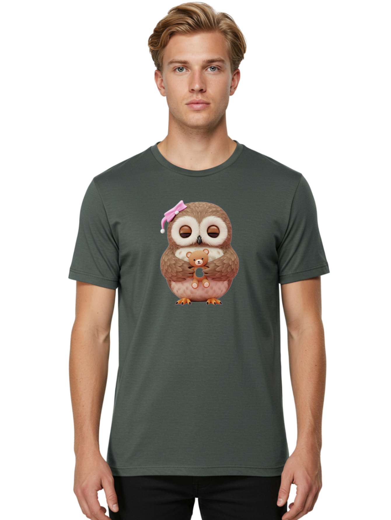 Owl-Hugging-Teddy-Bear Men'S Graphic Tee, 100% Cotton, Comfortable Casual Summer Wear, Machine Washable, Vintage Camera, Old Camera, Antique Camera, Black Camera, Classic Photography, Photography Equipment, Nostalgic Device, Film Camera, Baf928