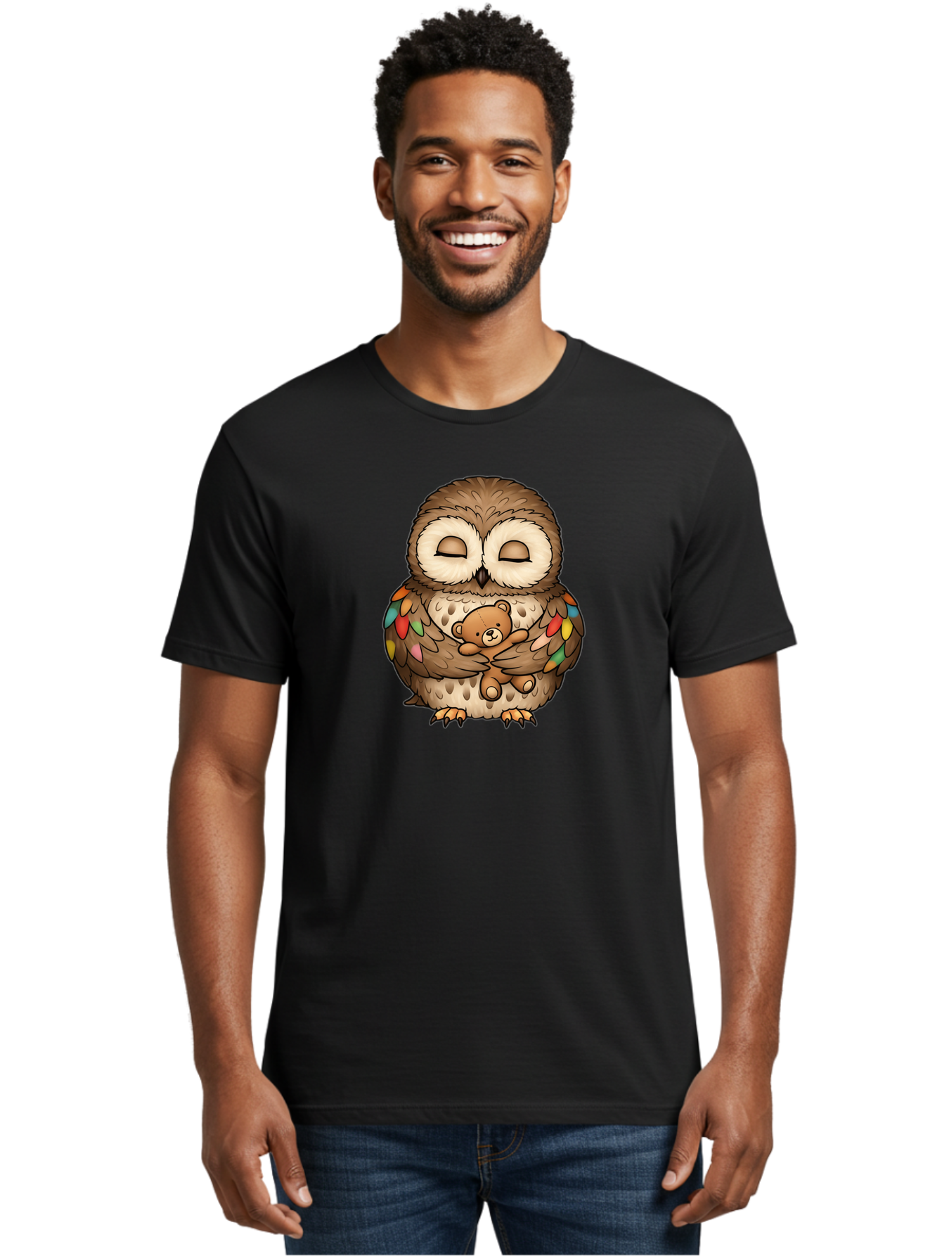 Owl-Hugging-Teddy Men'S Graphic Tee, 100% Cotton, Comfortable Casual Summer Wear, Machine Washable, Vintage Camera, Old Camera, Antique Camera, Black Camera, Classic Photography, Photography Equipment, Nostalgic Device, Film Camera, Camera Art Baf929