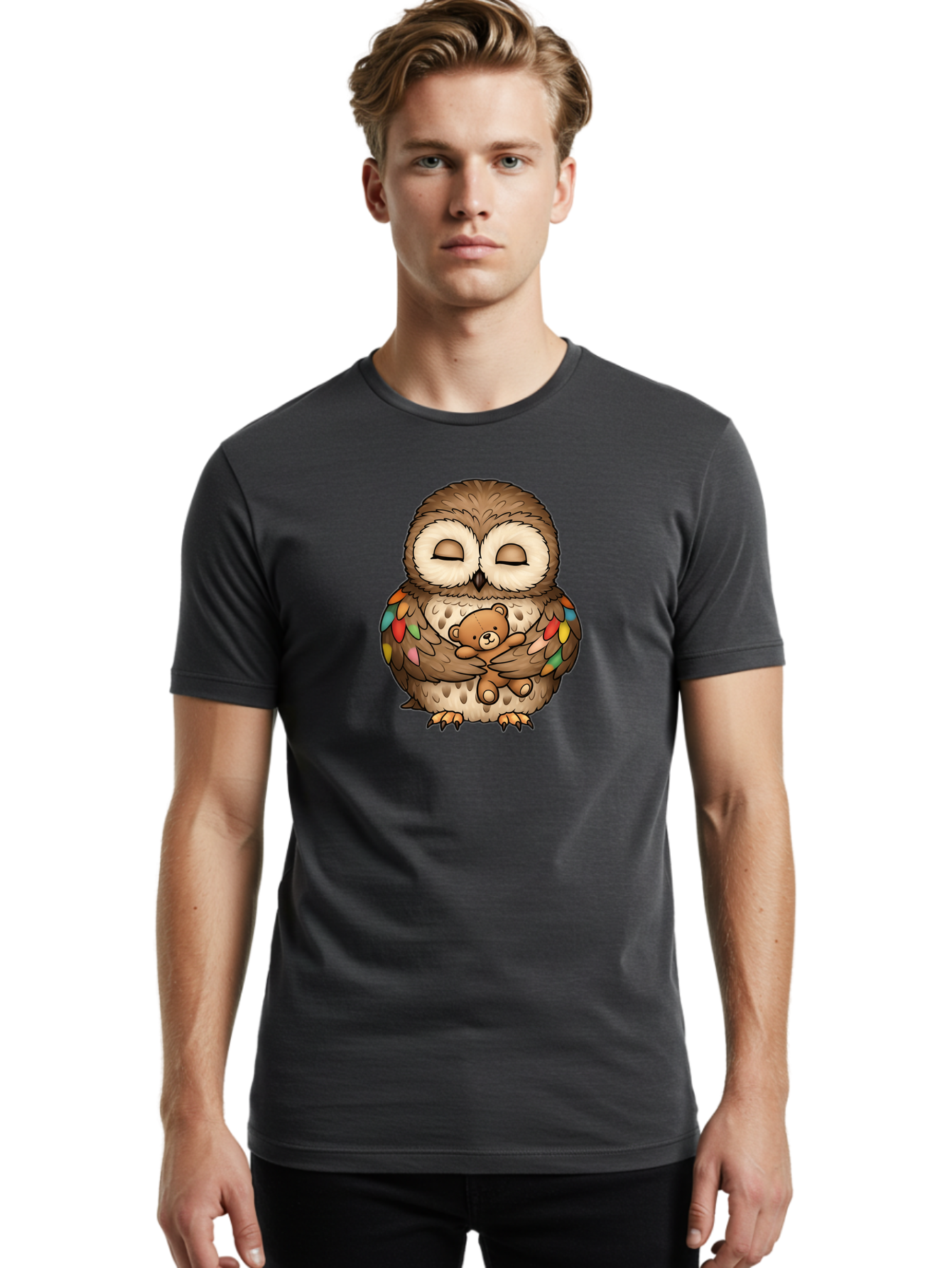 Owl-Hugging-Teddy Men'S Graphic Tee, 100% Cotton, Comfortable Casual Summer Wear, Machine Washable, Vintage Camera, Old Camera, Antique Camera, Black Camera, Classic Photography, Photography Equipment, Nostalgic Device, Film Camera, Camera Art Baf929