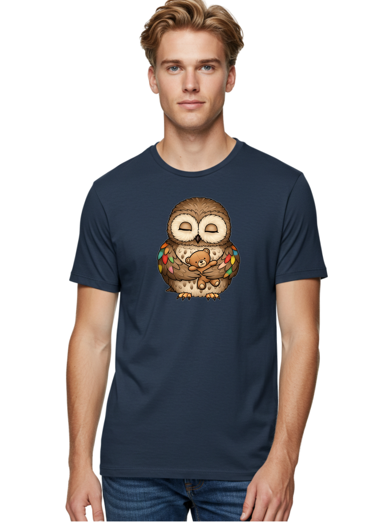 Owl-Hugging-Teddy Men'S Graphic Tee, 100% Cotton, Comfortable Casual Summer Wear, Machine Washable, Vintage Camera, Old Camera, Antique Camera, Black Camera, Classic Photography, Photography Equipment, Nostalgic Device, Film Camera, Camera Art Baf929