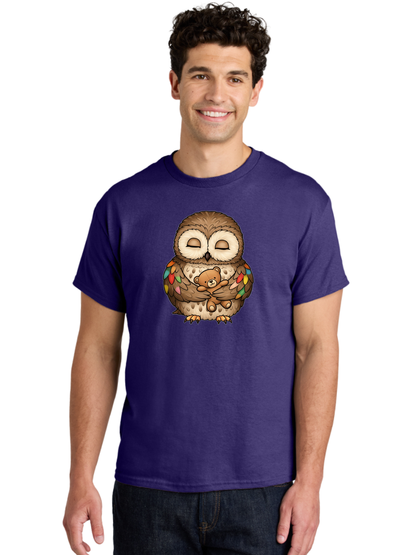 Owl-Hugging-Teddy Men'S Graphic Tee, 100% Cotton, Comfortable Casual Summer Wear, Machine Washable, Vintage Camera, Old Camera, Antique Camera, Black Camera, Classic Photography, Photography Equipment, Nostalgic Device, Film Camera, Camera Art Baf929