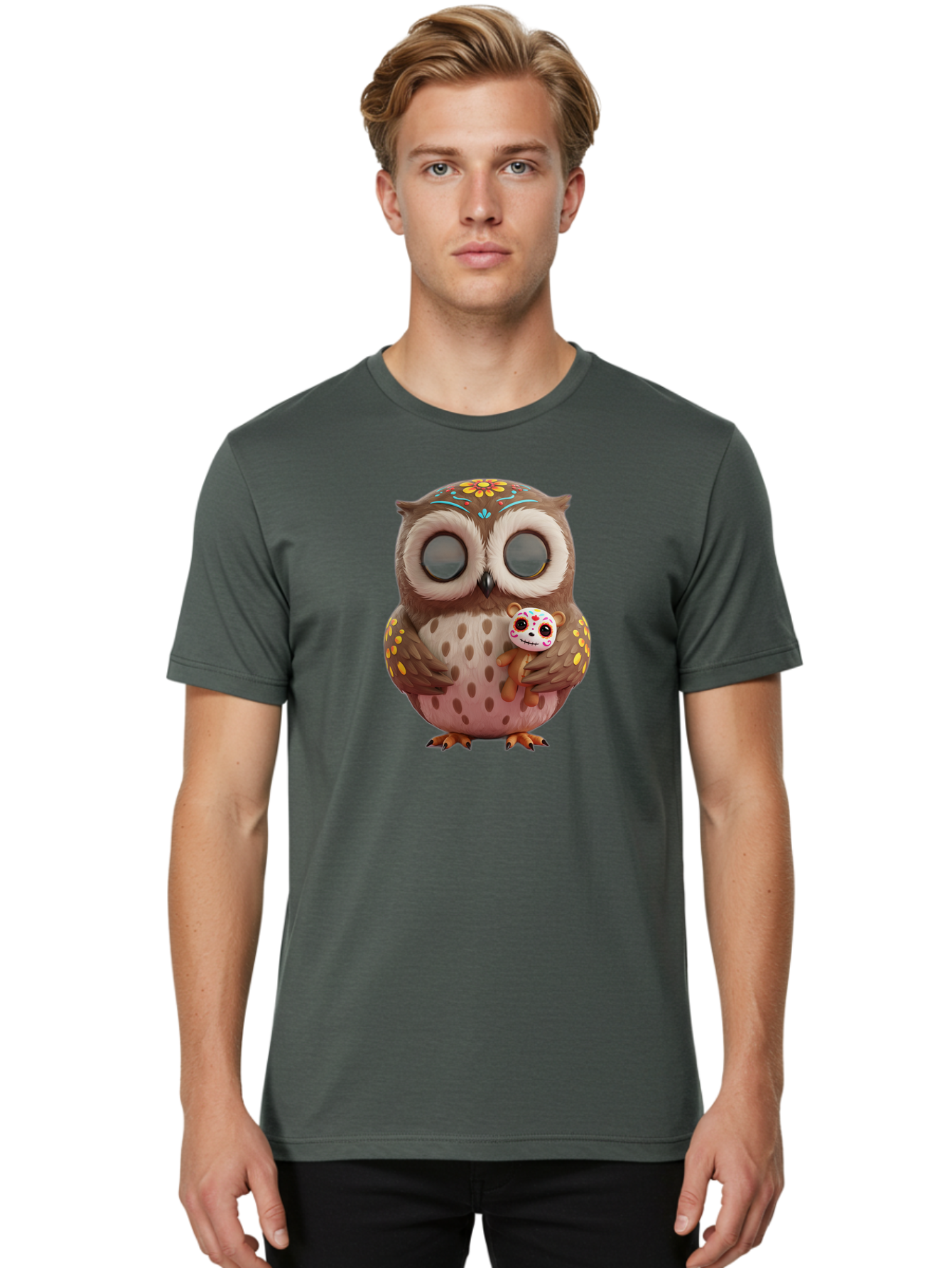 Owl-With-Sugar-Skull-Teddy-Bear Men'S Graphic Tee, 100% Cotton, Comfortable Casual Summer Wear, Machine Washable, Vintage Camera, Old Camera, Antique Camera, Black Camera, Classic Photography, Photography Equipment, Nostalgic Device, Baf935