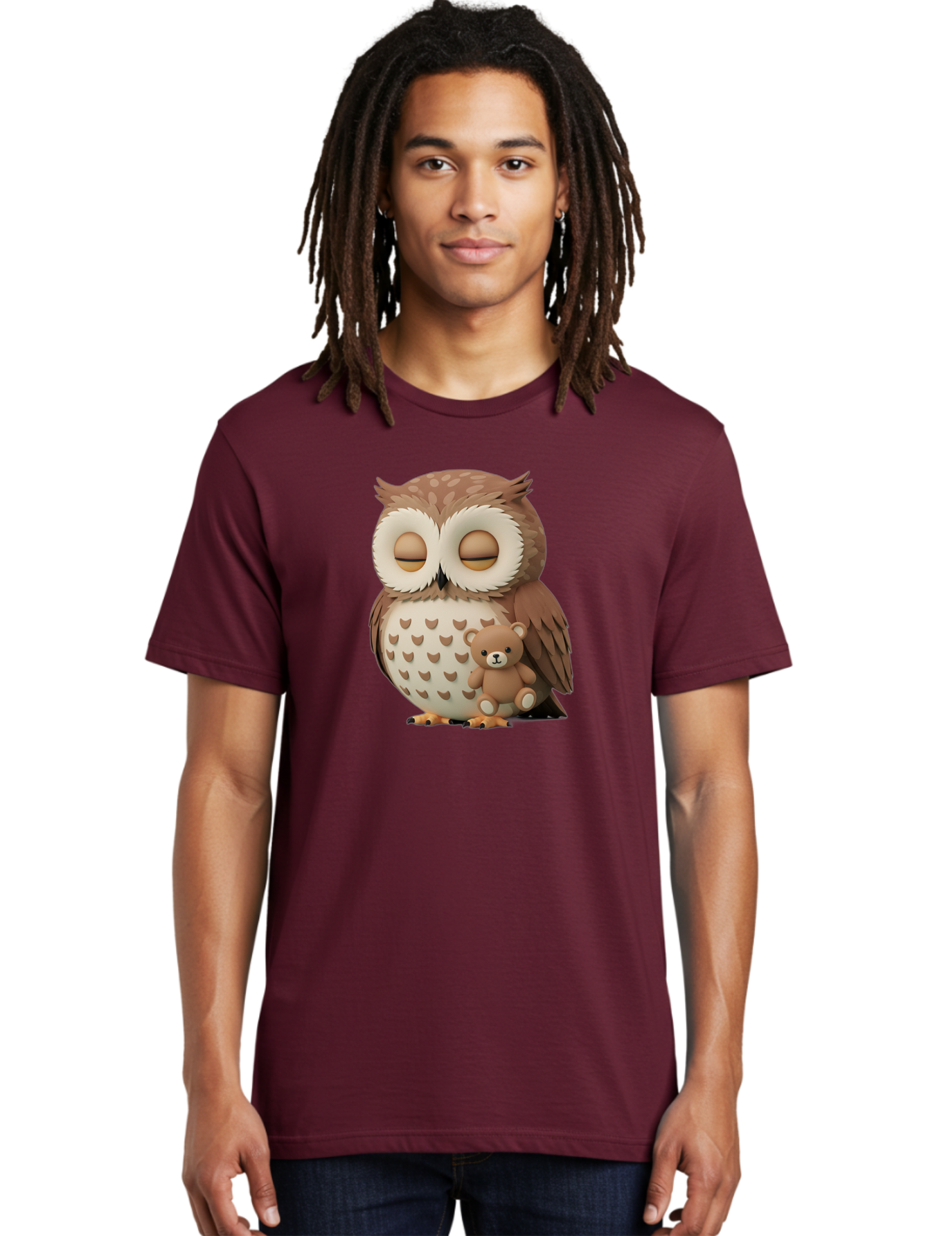 Owl-With-Teddy-1 Men'S Graphic Tee, 100% Cotton, Comfortable Casual Summer Wear, Machine Washable, Vintage Camera, Old Camera, Antique Camera, Black Camera, Classic Photography, Photography Equipment, Nostalgic Device, Film Camera, Camera Art Baf936