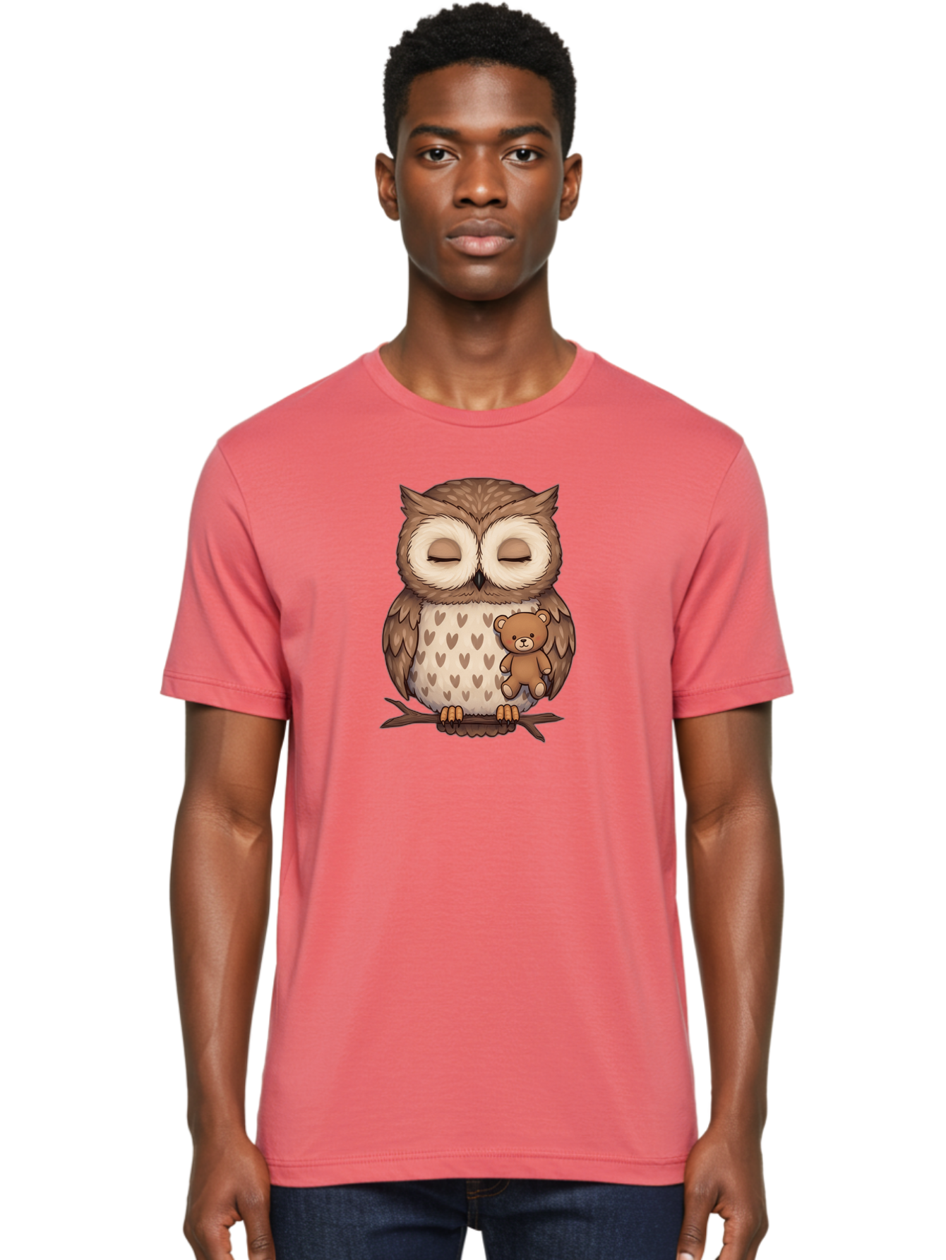 Owl-With-Teddy-2 Men'S Graphic Tee, 100% Cotton, Comfortable Casual Summer Wear, Machine Washable, Vintage Camera, Old Camera, Antique Camera, Black Camera, Classic Photography, Photography Equipment, Nostalgic Device, Film Camera, Camera Art Baf937