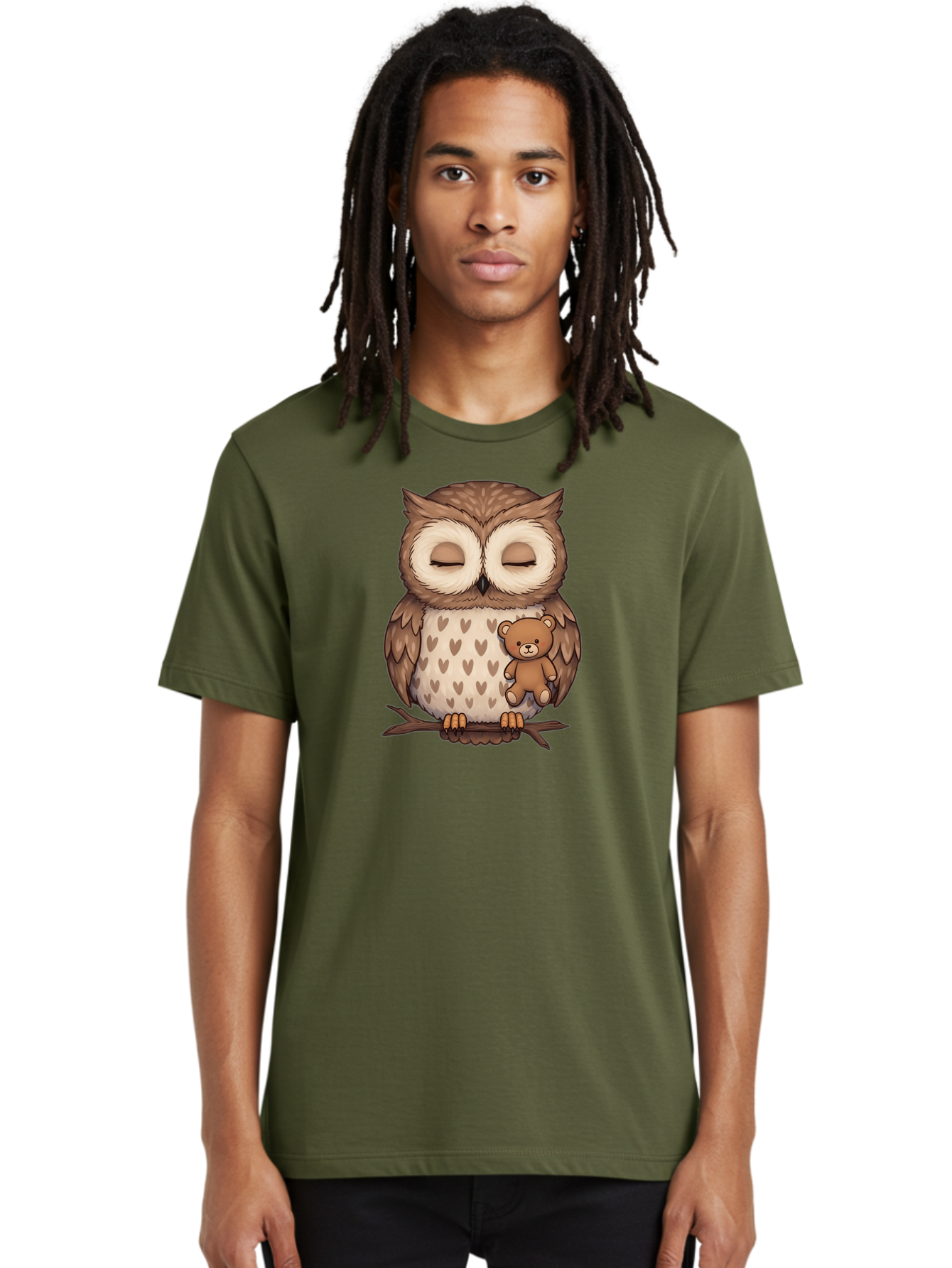 Owl-With-Teddy-2 Men'S Graphic Tee, 100% Cotton, Comfortable Casual Summer Wear, Machine Washable, Vintage Camera, Old Camera, Antique Camera, Black Camera, Classic Photography, Photography Equipment, Nostalgic Device, Film Camera, Camera Art Baf937