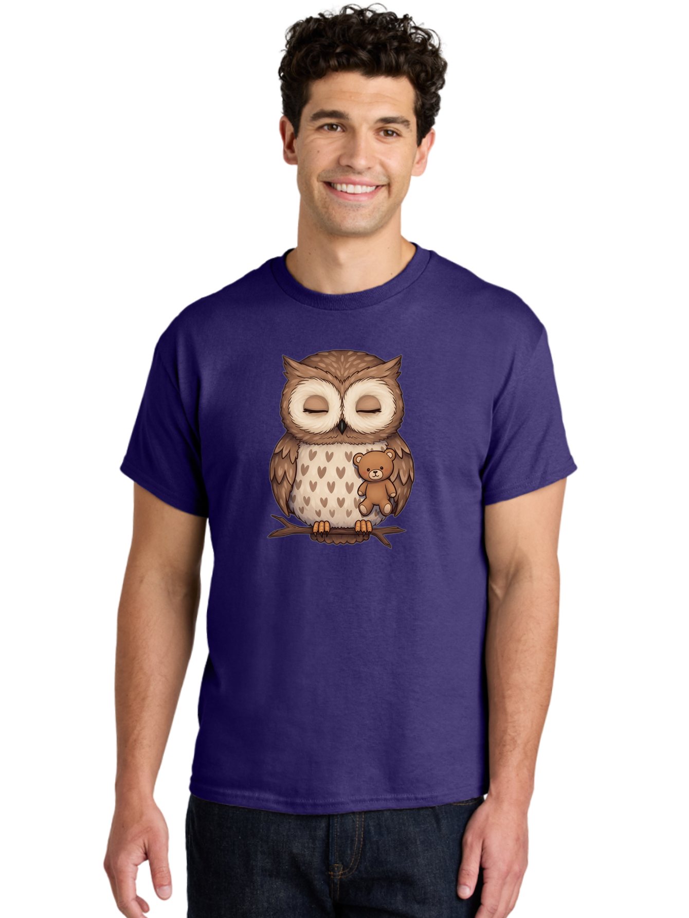 Owl-With-Teddy-2 Men'S Graphic Tee, 100% Cotton, Comfortable Casual Summer Wear, Machine Washable, Vintage Camera, Old Camera, Antique Camera, Black Camera, Classic Photography, Photography Equipment, Nostalgic Device, Film Camera, Camera Art Baf937