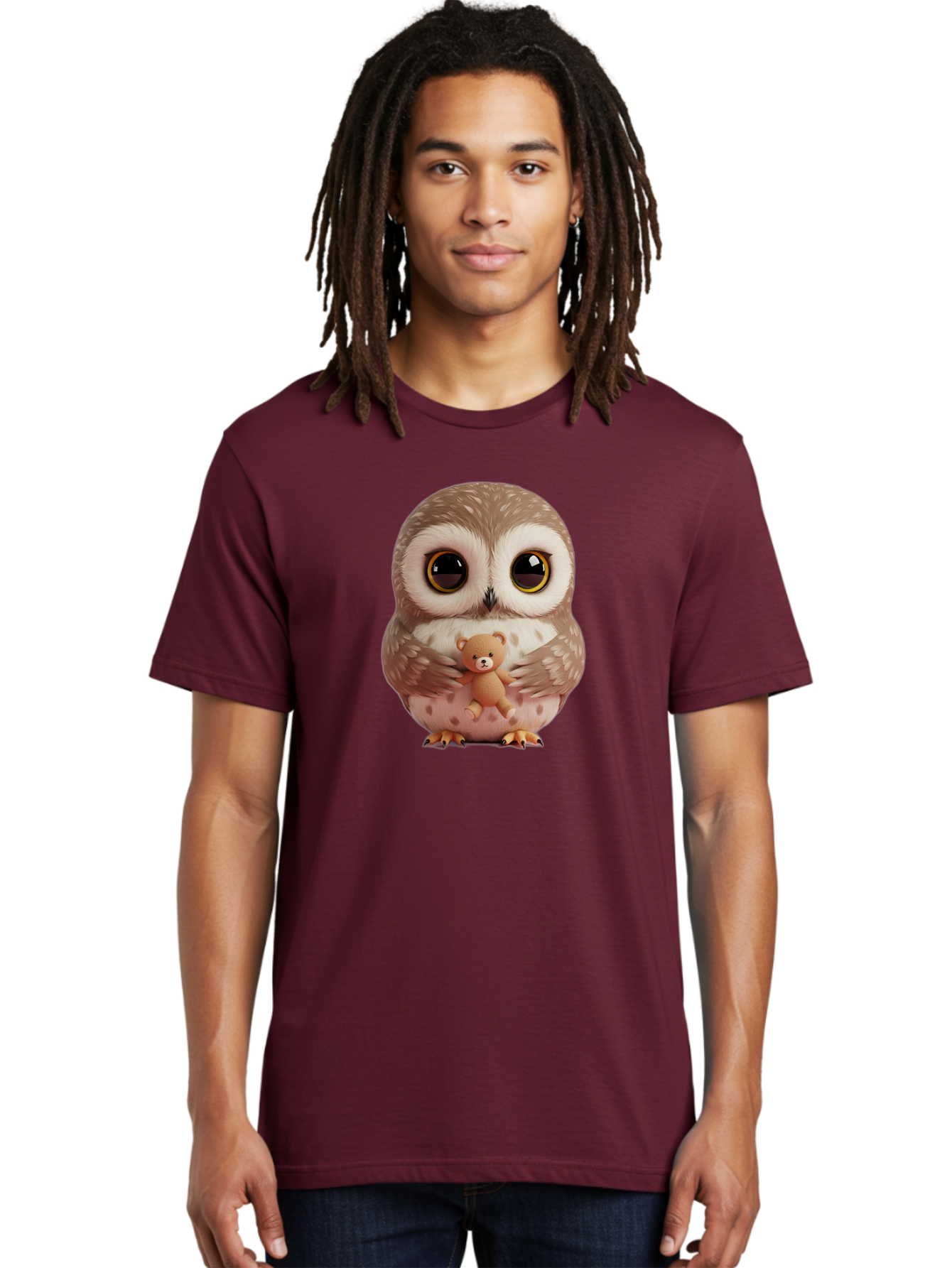 Owl-With-Teddy-3 Men'S Graphic Tee, 100% Cotton, Comfortable Casual Summer Wear, Machine Washable, Vintage Camera, Old Camera, Antique Camera, Black Camera, Classic Photography, Photography Equipment, Nostalgic Device, Film Camera, Camera Art Baf938