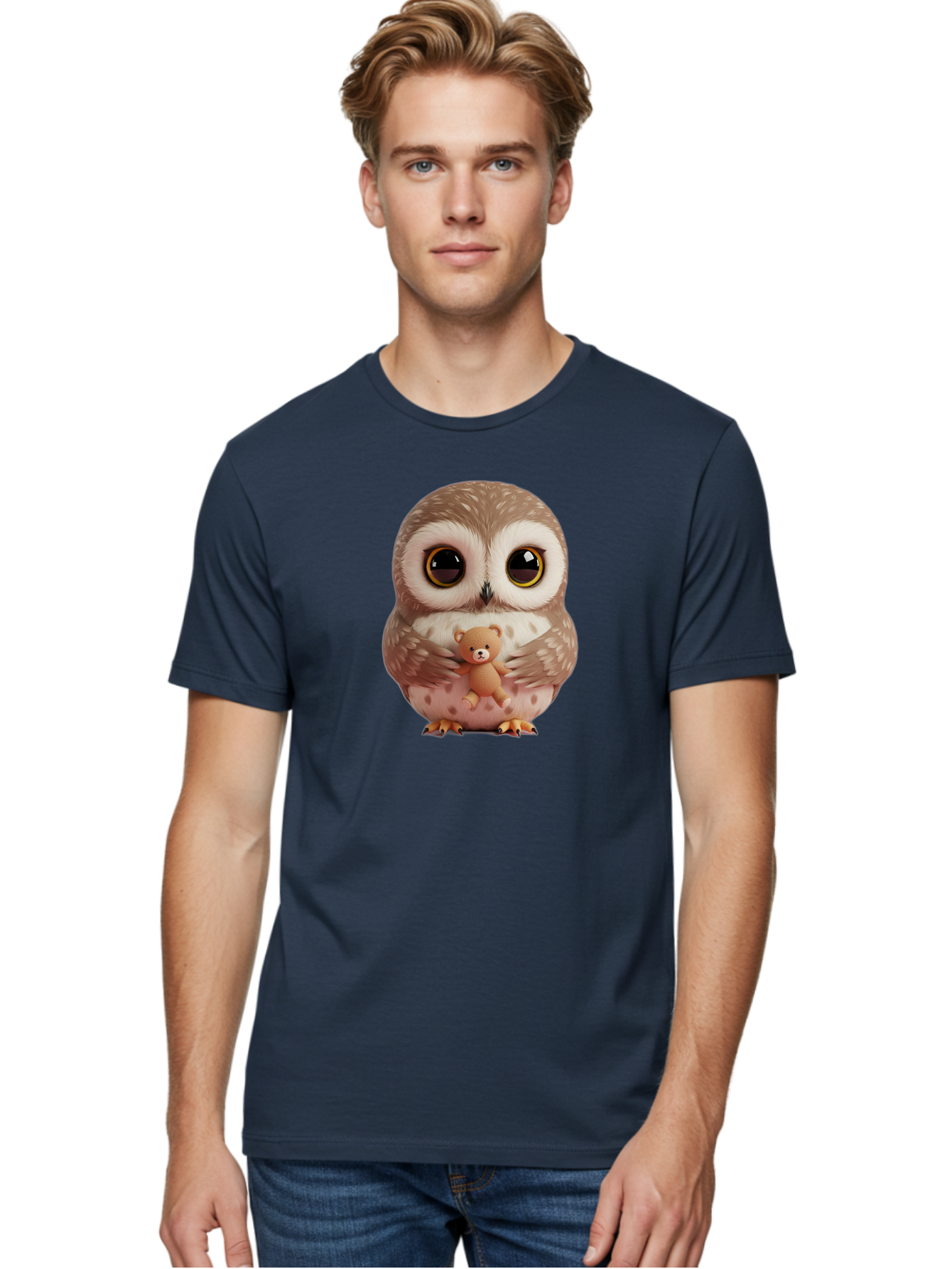 Owl-With-Teddy-3 Men'S Graphic Tee, 100% Cotton, Comfortable Casual Summer Wear, Machine Washable, Vintage Camera, Old Camera, Antique Camera, Black Camera, Classic Photography, Photography Equipment, Nostalgic Device, Film Camera, Camera Art Baf938