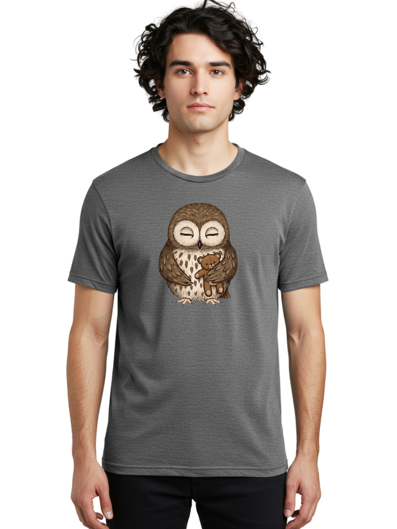 Owl-With-Teddy-4 Men'S Graphic Tee, 100% Cotton, Comfortable Casual Summer Wear, Machine Washable, Vintage Camera, Old Camera, Antique Camera, Black Camera, Classic Photography, Photography Equipment, Nostalgic Device, Film Camera, Camera Art Baf939