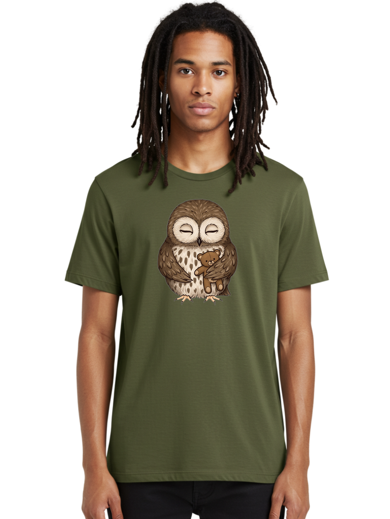 Owl-With-Teddy-4 Men'S Graphic Tee, 100% Cotton, Comfortable Casual Summer Wear, Machine Washable, Vintage Camera, Old Camera, Antique Camera, Black Camera, Classic Photography, Photography Equipment, Nostalgic Device, Film Camera, Camera Art Baf939