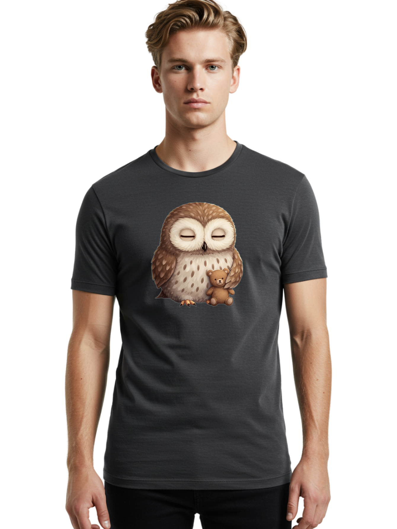 Owl-With-Teddy-Bear Men'S Graphic Tee, 100% Cotton, Comfortable Casual Summer Wear, Machine Washable, Vintage Camera, Old Camera, Antique Camera, Black Camera, Classic Photography, Photography Equipment, Nostalgic Device, Film Camera, Baf940