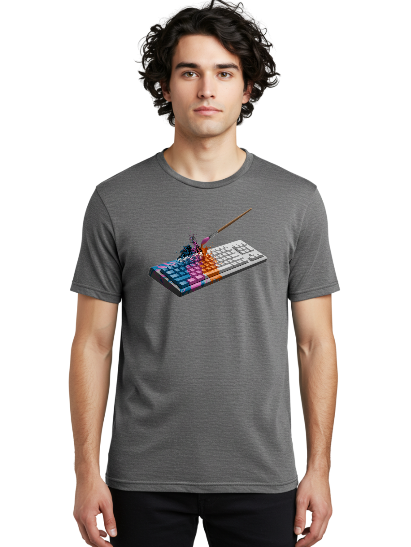 Paintbrush-Keyboard Men'S Graphic Tee, 100% Cotton, Comfortable Casual Summer Wear, Machine Washable, Vintage Camera, Old Camera, Antique Camera, Black Camera, Classic Photography, Photography Equipment, Nostalgic Device, Film Camera, Baf942