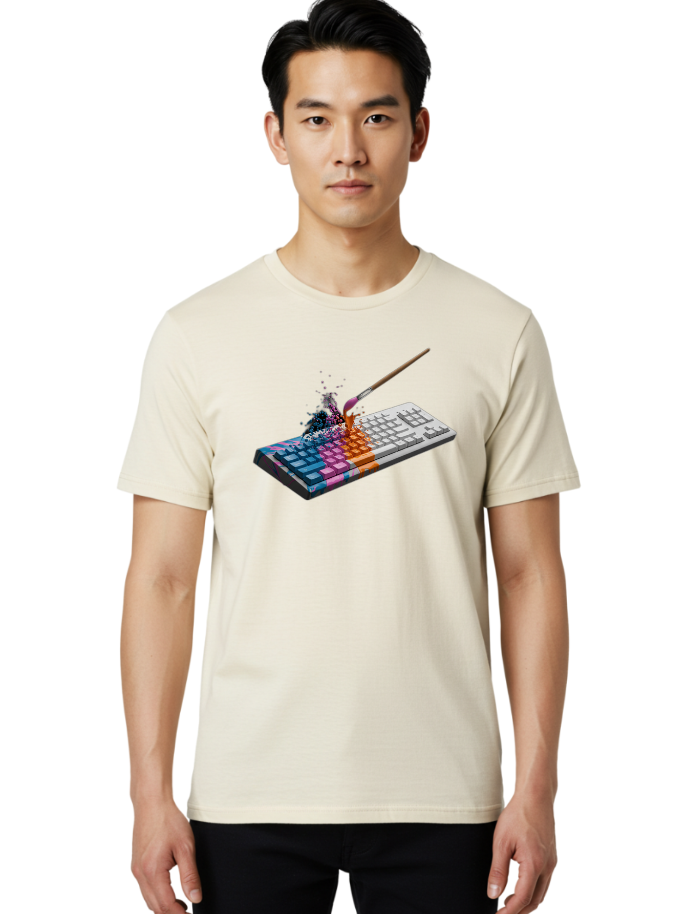 Paintbrush-Keyboard Men'S Graphic Tee, 100% Cotton, Comfortable Casual Summer Wear, Machine Washable, Vintage Camera, Old Camera, Antique Camera, Black Camera, Classic Photography, Photography Equipment, Nostalgic Device, Film Camera, Baf942