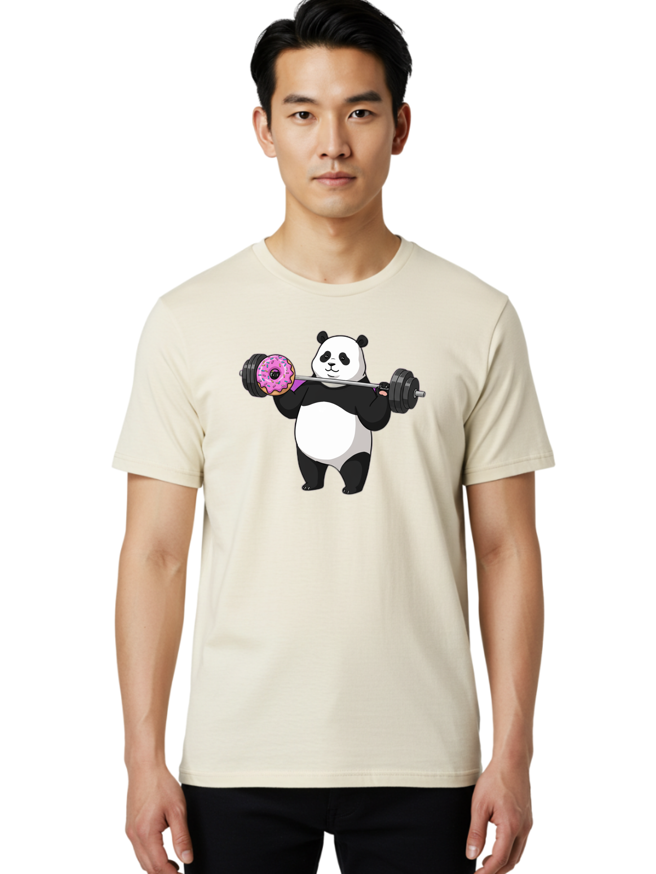 Panda-Lifting-Donut Men'S Graphic Tee, 100% Cotton, Comfortable Casual Summer Wear, Machine Washable, Vintage Camera, Old Camera, Antique Camera, Black Camera, Classic Photography, Photography Equipment, Nostalgic Device, Film Camera, Baf947