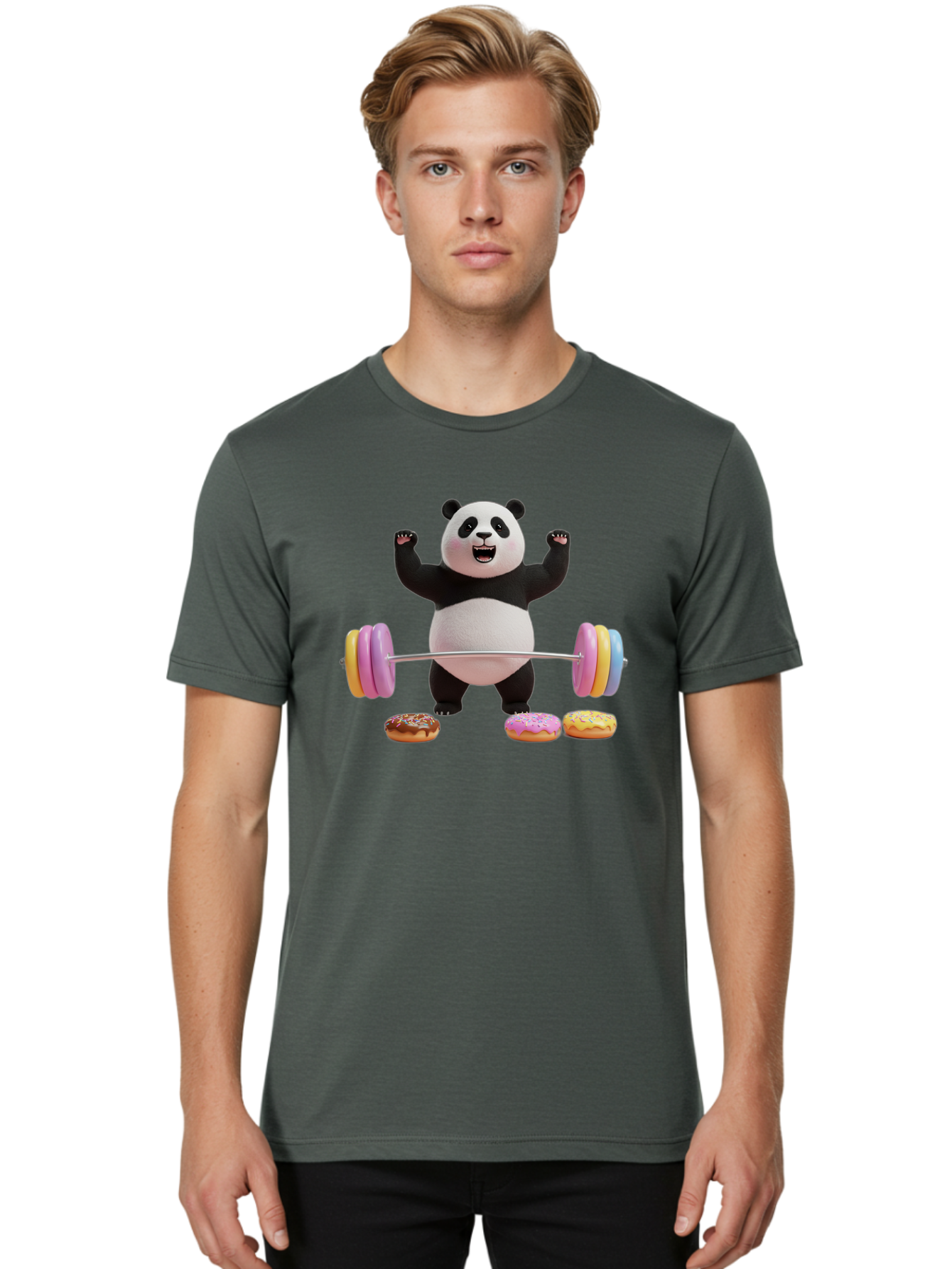 Panda-Lifting-Donuts-1 Men'S Graphic Tee, 100% Cotton, Comfortable Casual Summer Wear, Machine Washable, Vintage Camera, Old Camera, Antique Camera, Black Camera, Classic Photography, Photography Equipment, Nostalgic Device, Film Camera, Baf948