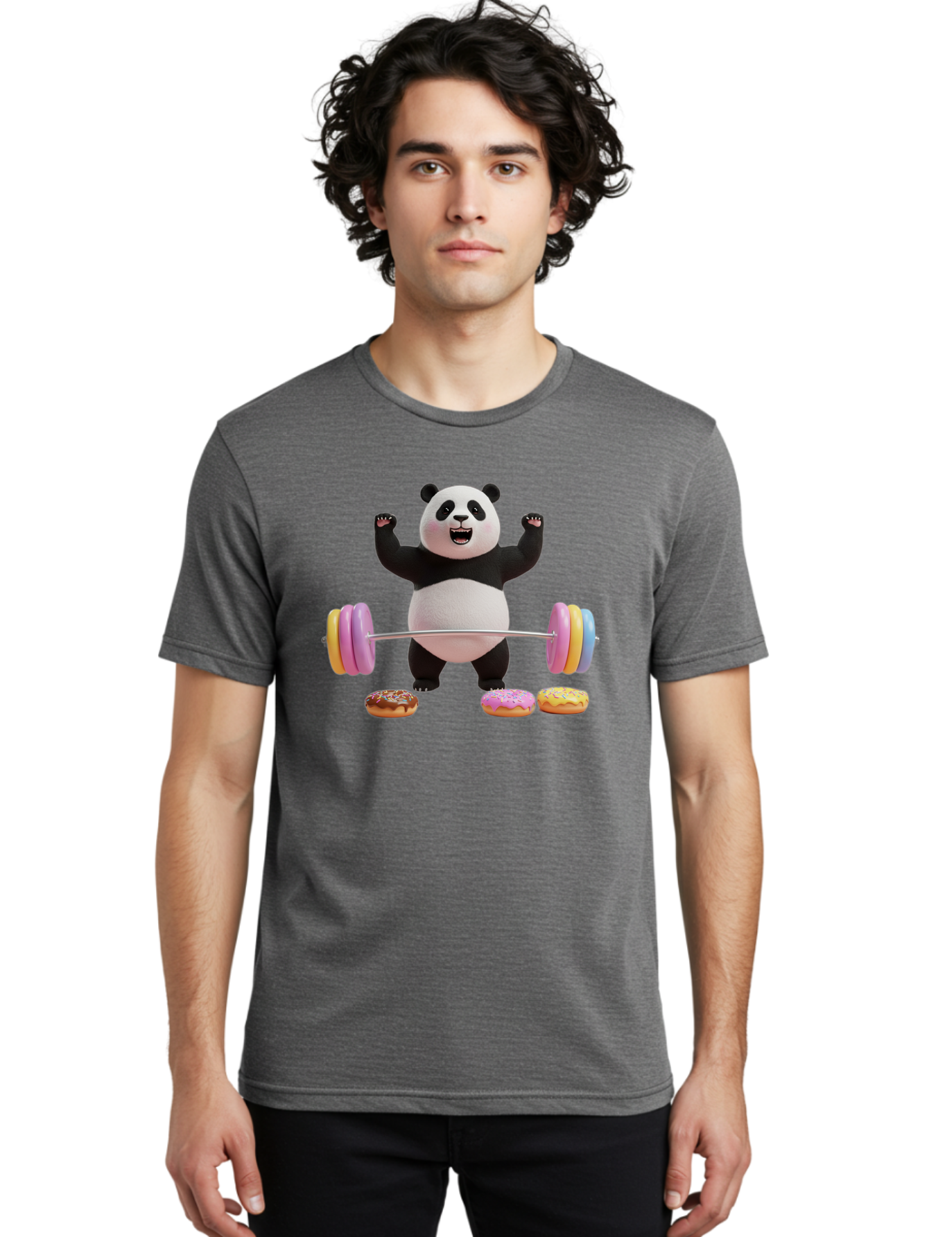 Panda-Lifting-Donuts-1 Men'S Graphic Tee, 100% Cotton, Comfortable Casual Summer Wear, Machine Washable, Vintage Camera, Old Camera, Antique Camera, Black Camera, Classic Photography, Photography Equipment, Nostalgic Device, Film Camera, Baf948