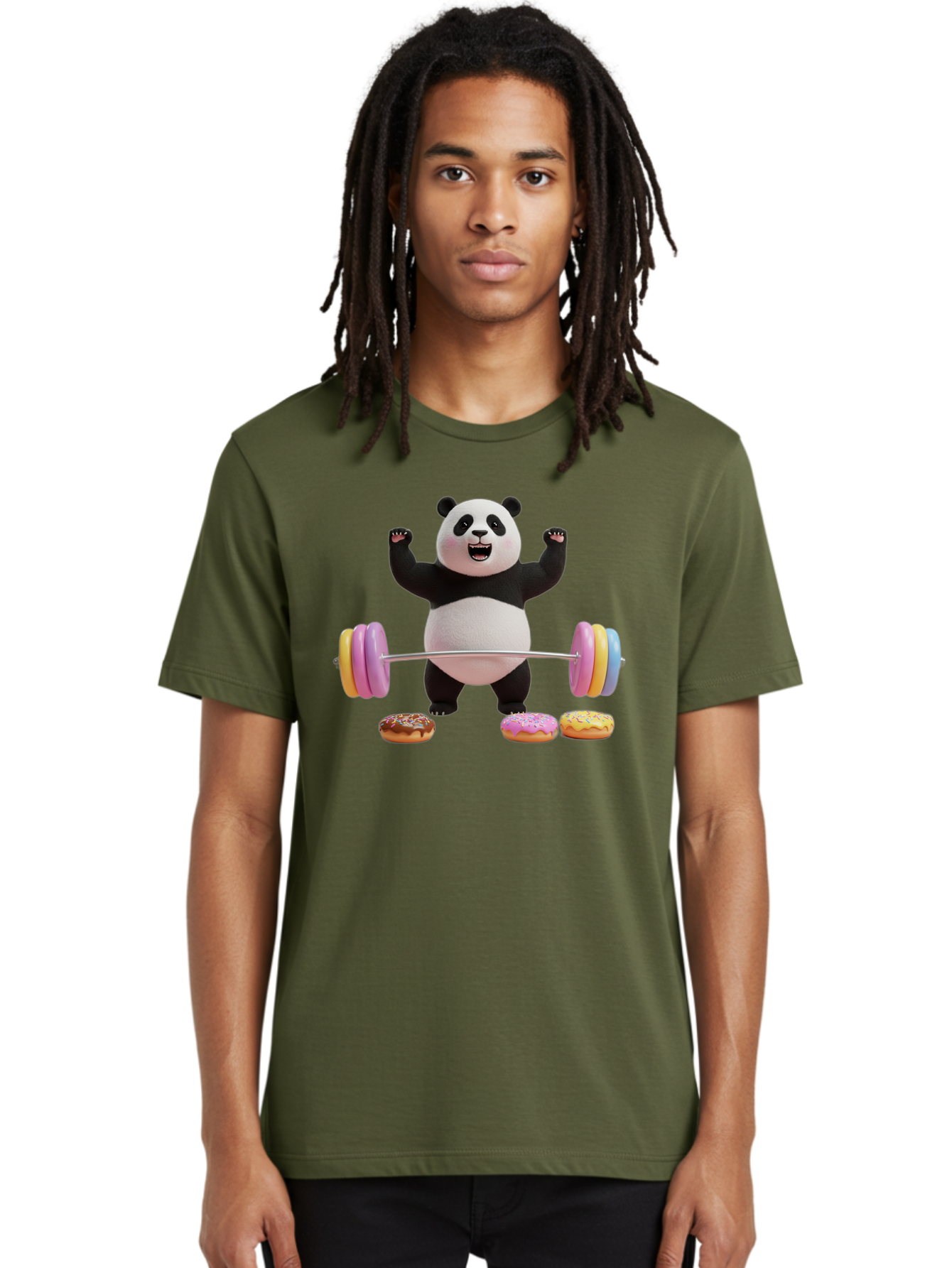 Panda-Lifting-Donuts-1 Men'S Graphic Tee, 100% Cotton, Comfortable Casual Summer Wear, Machine Washable, Vintage Camera, Old Camera, Antique Camera, Black Camera, Classic Photography, Photography Equipment, Nostalgic Device, Film Camera, Baf948