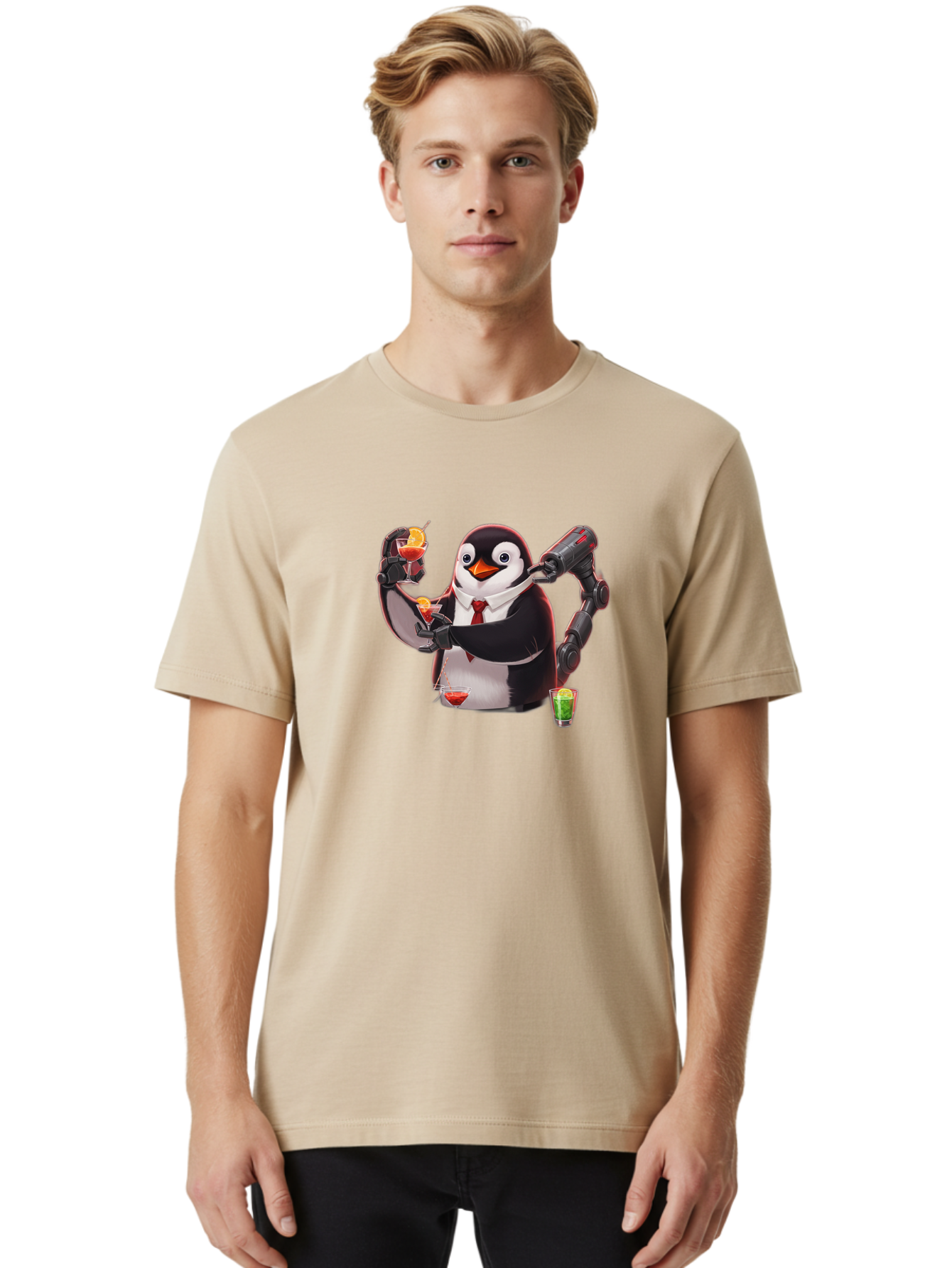 Penguin-Bartender-2 Men'S Graphic Tee, 100% Cotton, Comfortable Casual Summer Wear, Machine Washable, Vintage Camera, Old Camera, Antique Camera, Black Camera, Classic Photography, Photography Equipment, Nostalgic Device, Film Camera, Baf972