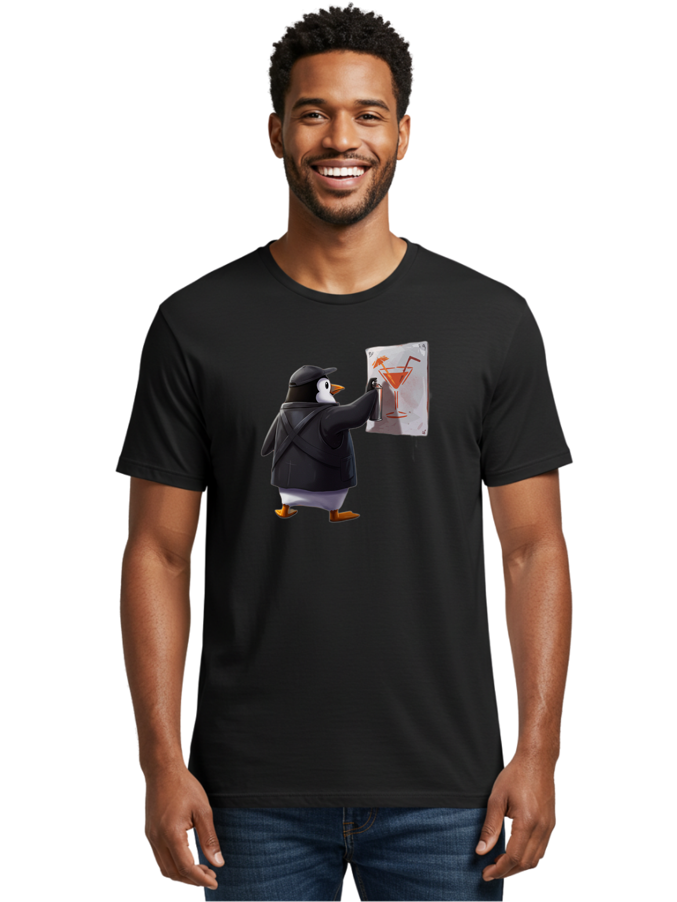 Penguin-Bartender-5 Men'S Graphic Tee, 100% Cotton, Comfortable Casual Summer Wear, Machine Washable, Vintage Camera, Old Camera, Antique Camera, Black Camera, Classic Photography, Photography Equipment, Nostalgic Device, Film Camera, Baf975