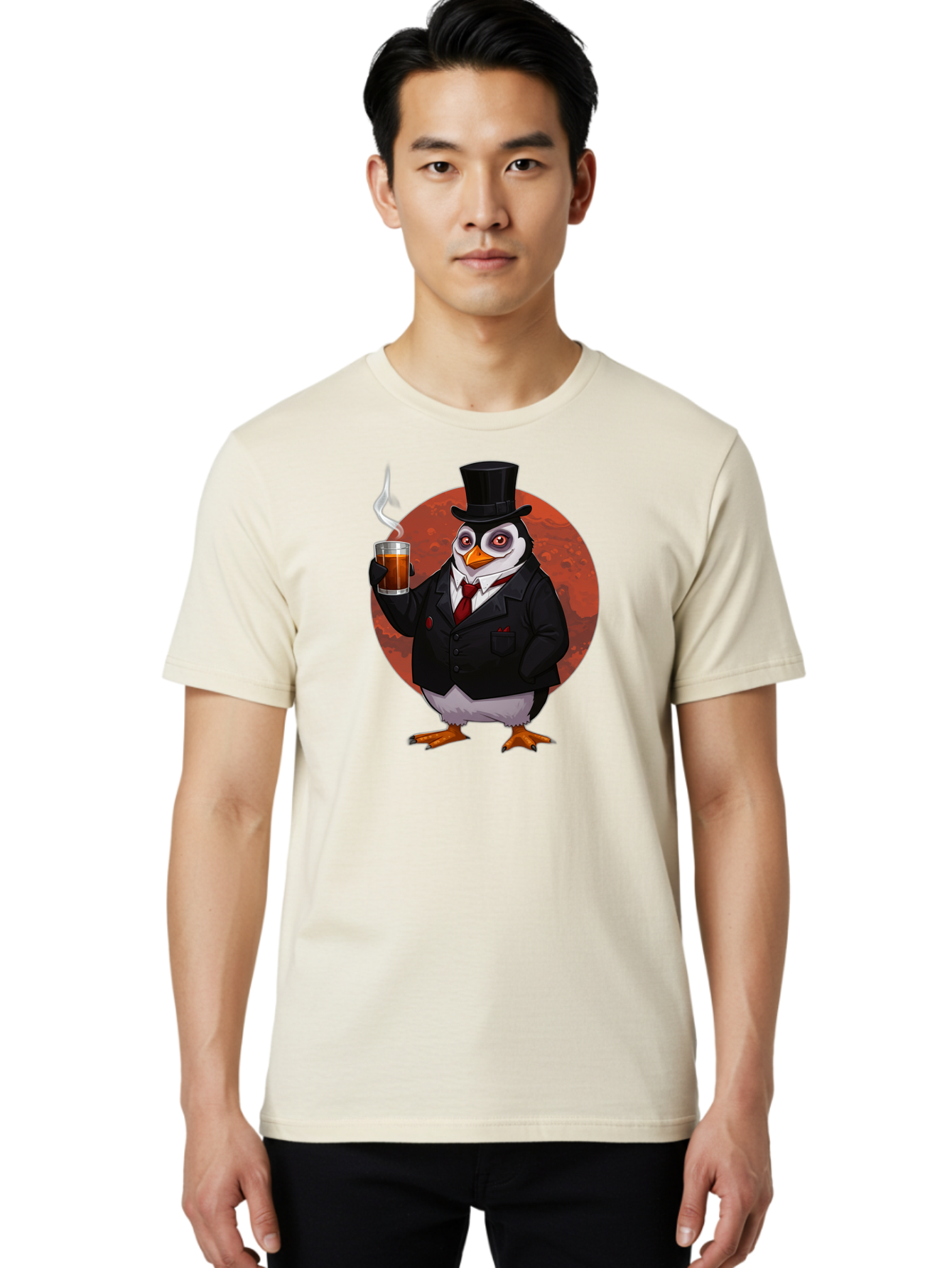 Penguin-In-Suit-4 Men'S Graphic Tee, 100% Cotton, Comfortable Casual Summer Wear, Machine Washable, Vintage Camera, Old Camera, Antique Camera, Black Camera, Classic Photography, Photography Equipment, Nostalgic Device, Film Camera, Camera Art Baf986